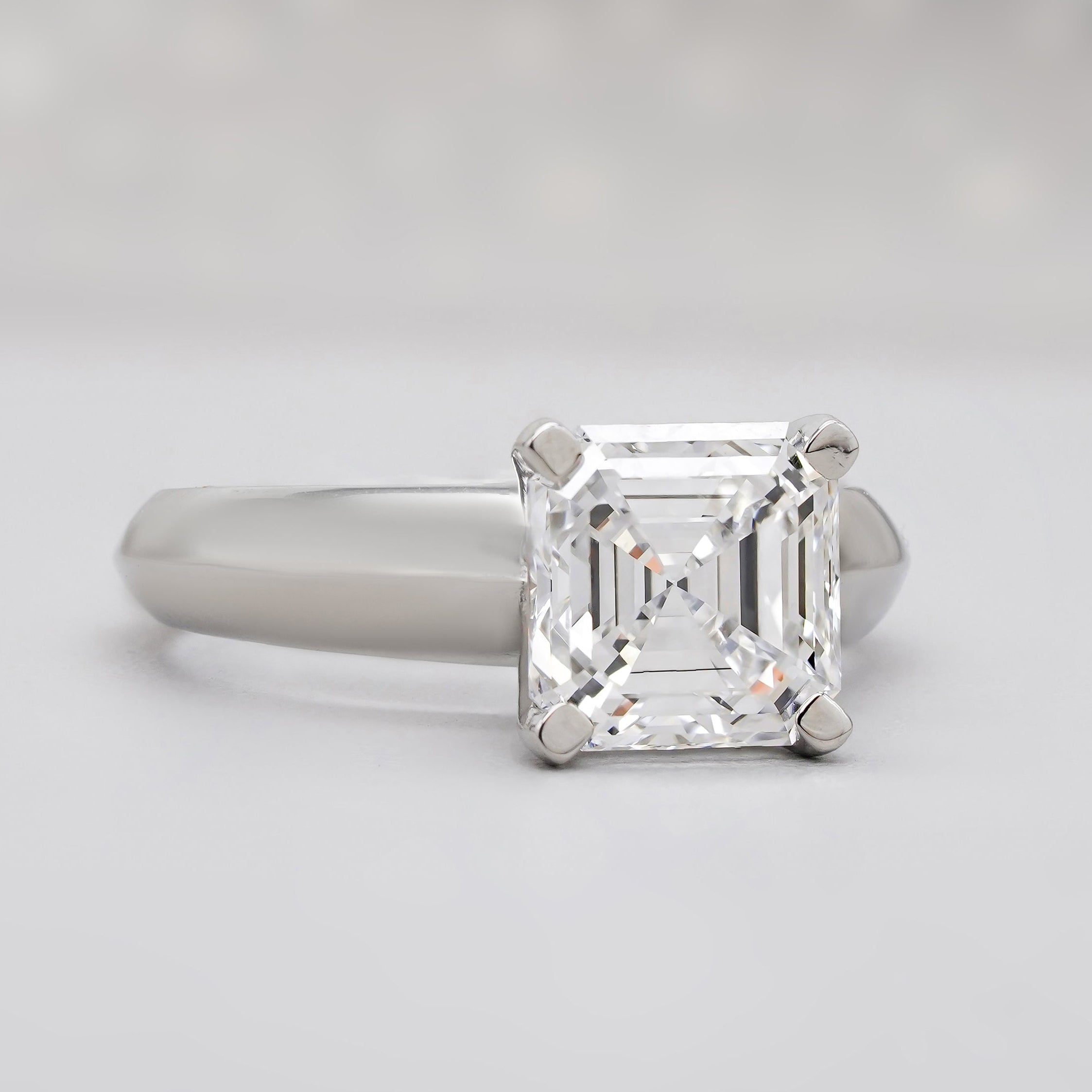 Lab grown Asscher cut diamond engagement ring