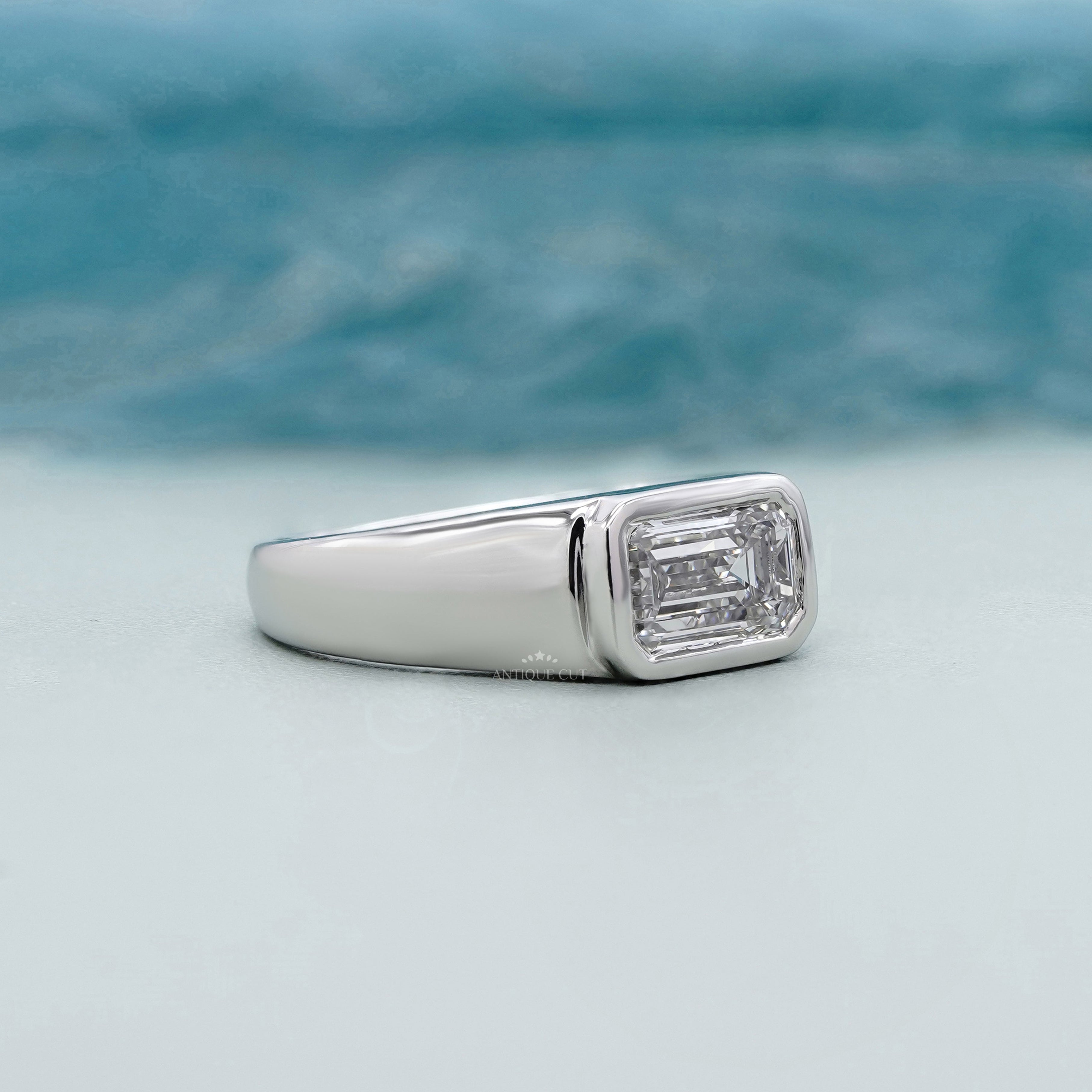 IGI certified east west emerald cut diamond ring