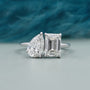 Toi et Moi engagement ring white gold emerald and pear diamond