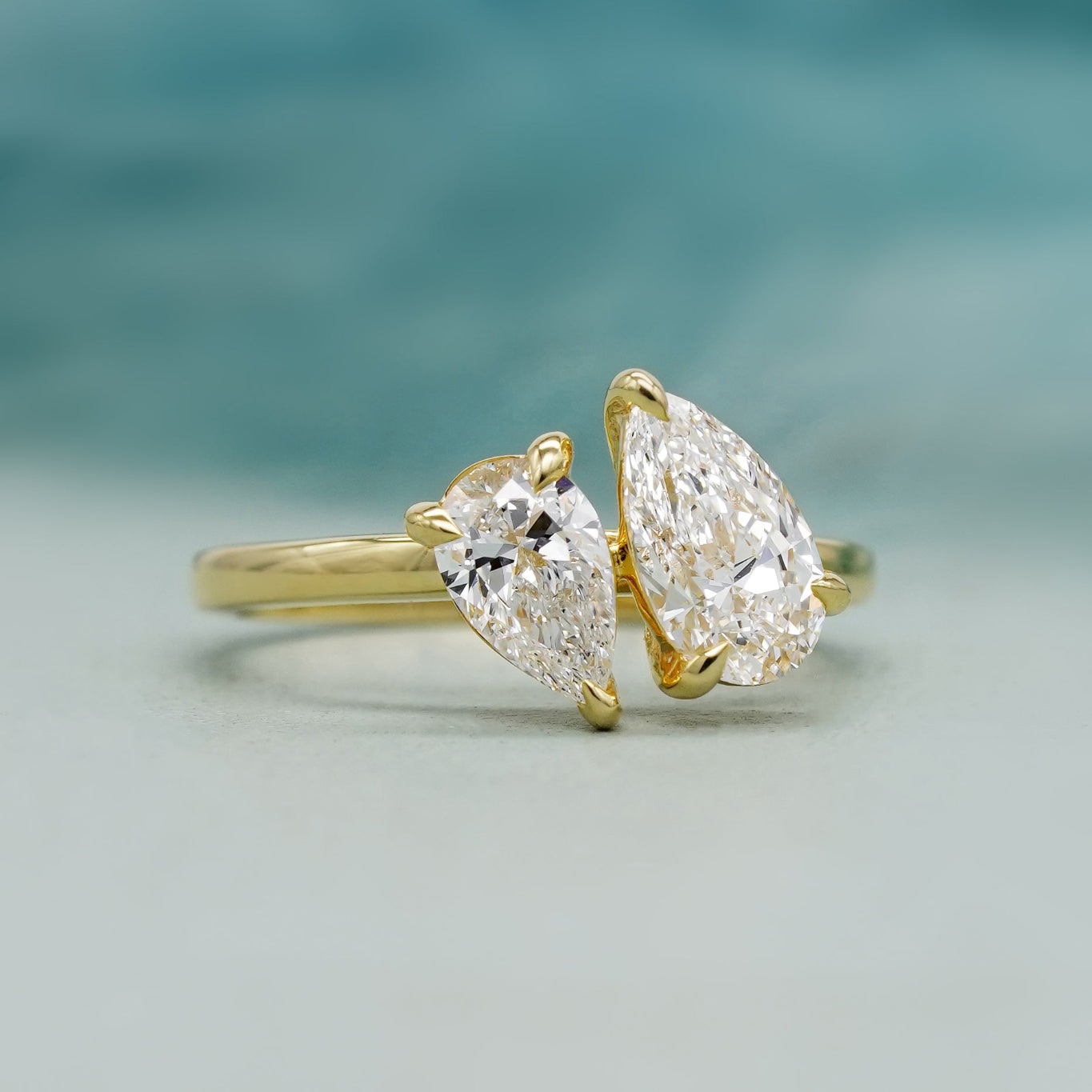 Yellow gold double pear lab grown diamond ring