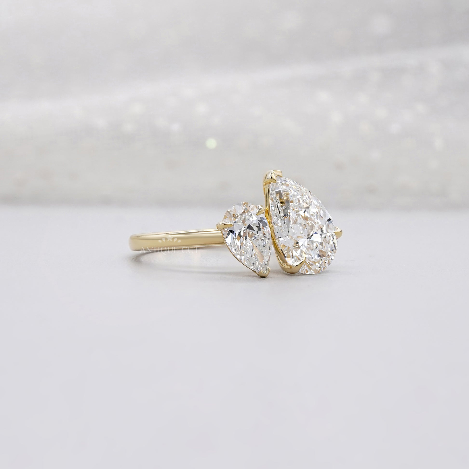 3.10tcw Pear Toi Et Moi Lab Grown Diamond Ring | Two Stone Yellow Gold | IGI Certified