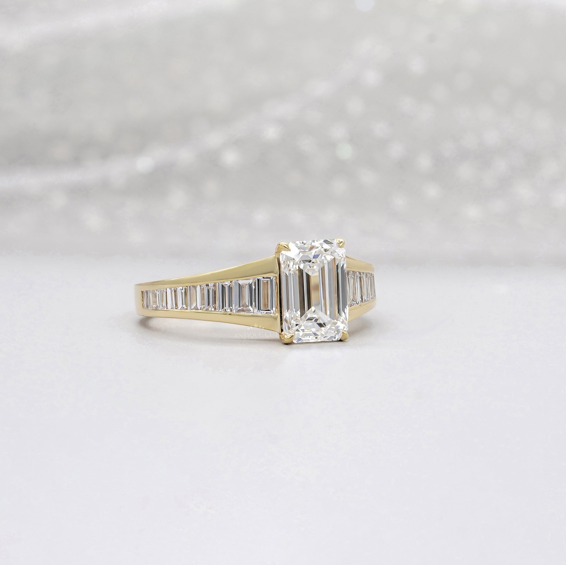 Emerald 3.70tcw Lab Diamond Ring with Baguette Sides | IGI Certified