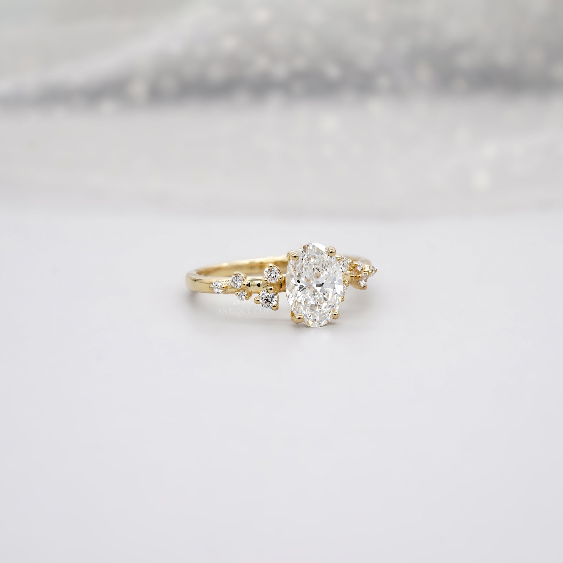 Oval 1.50tcw Lab Diamond Cluster Ring | Yellow Gold | Unique Side Design | IGI Certified