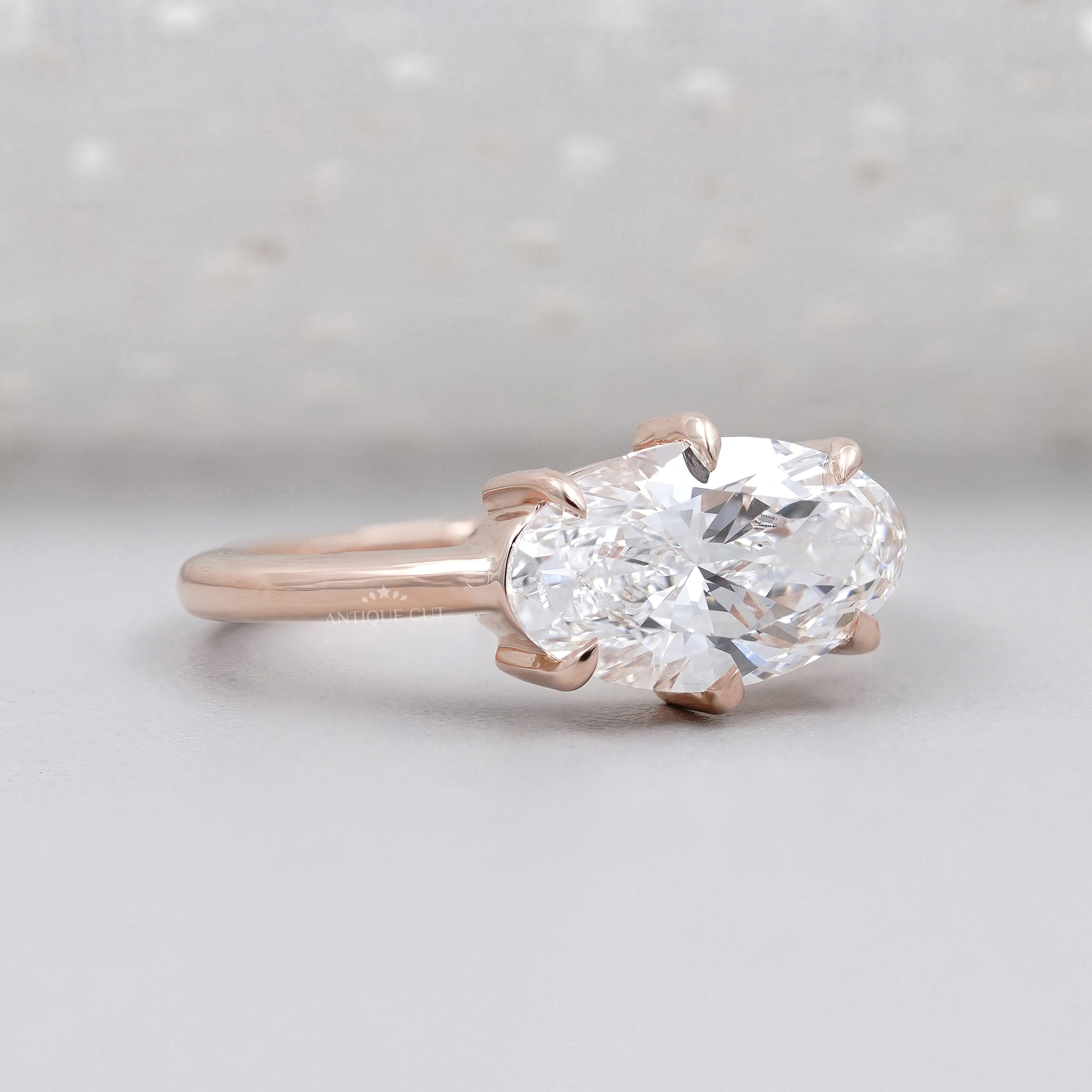 East West Oval Cut Ring With Solitaire Diamond , 6 prong engagement ring, IGI Certified - Lab Grown Diamond