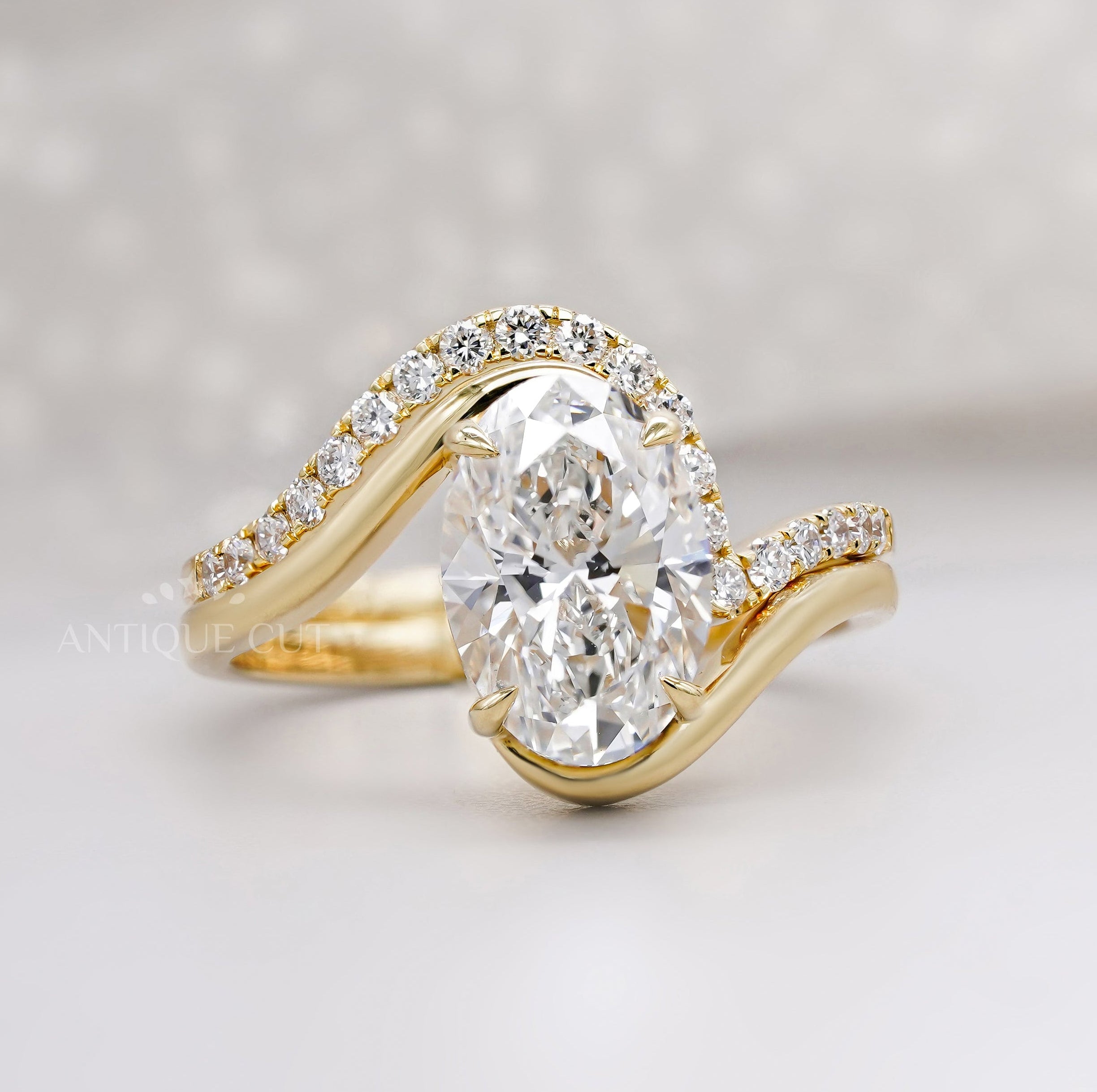 2.80tcw Oval Lab Diamond Bypass Style Engagement Ring | Matching Curved Band | IGI Certified