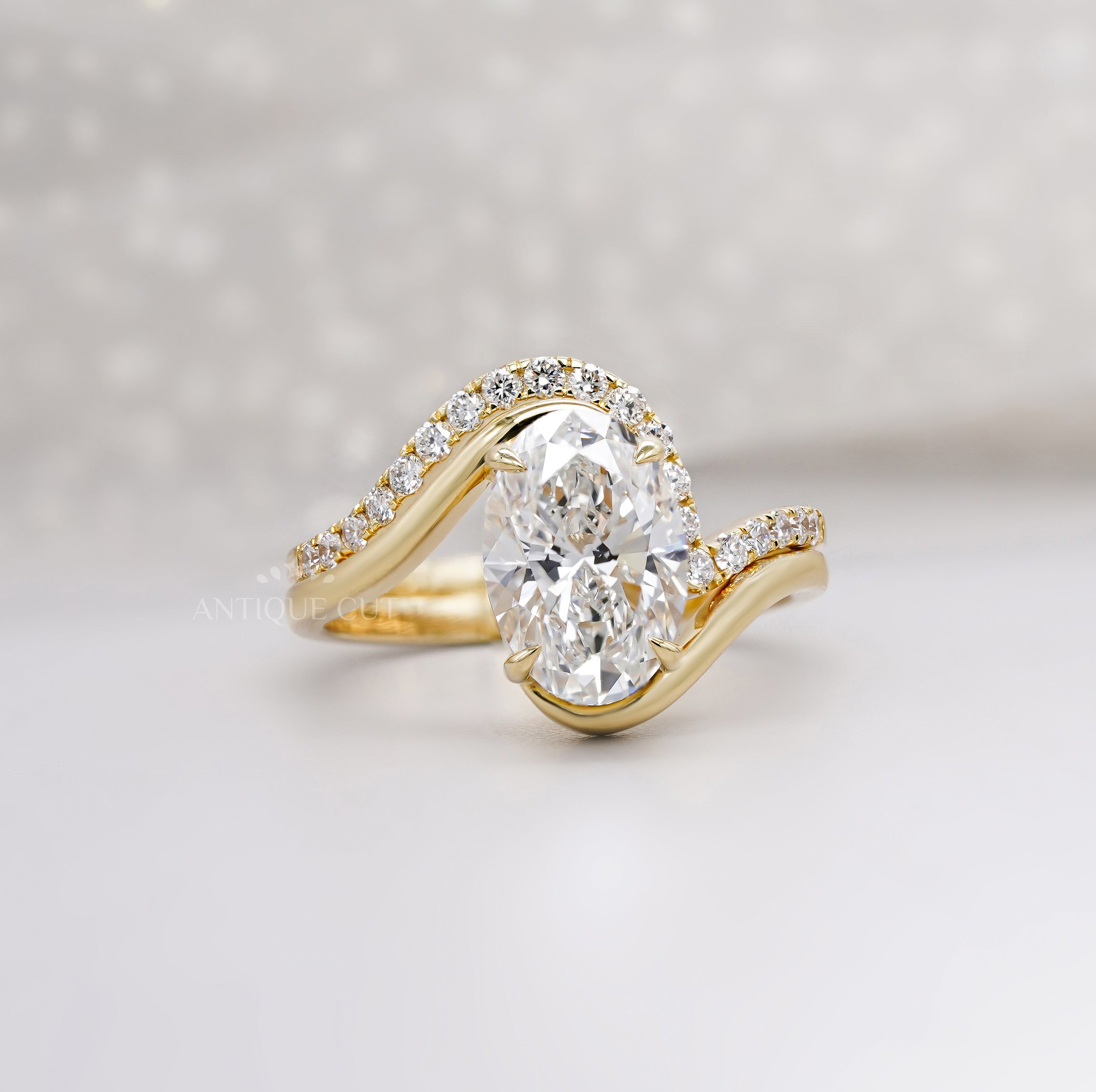 2.80tcw Oval Lab Diamond Bypass Style Engagement Ring | Matching Curved Band | IGI Certified