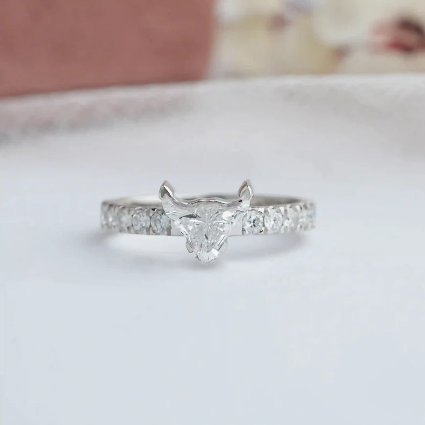 Bull Cut Lab Grown Solitaire Accent Diamond Engagement Ring
