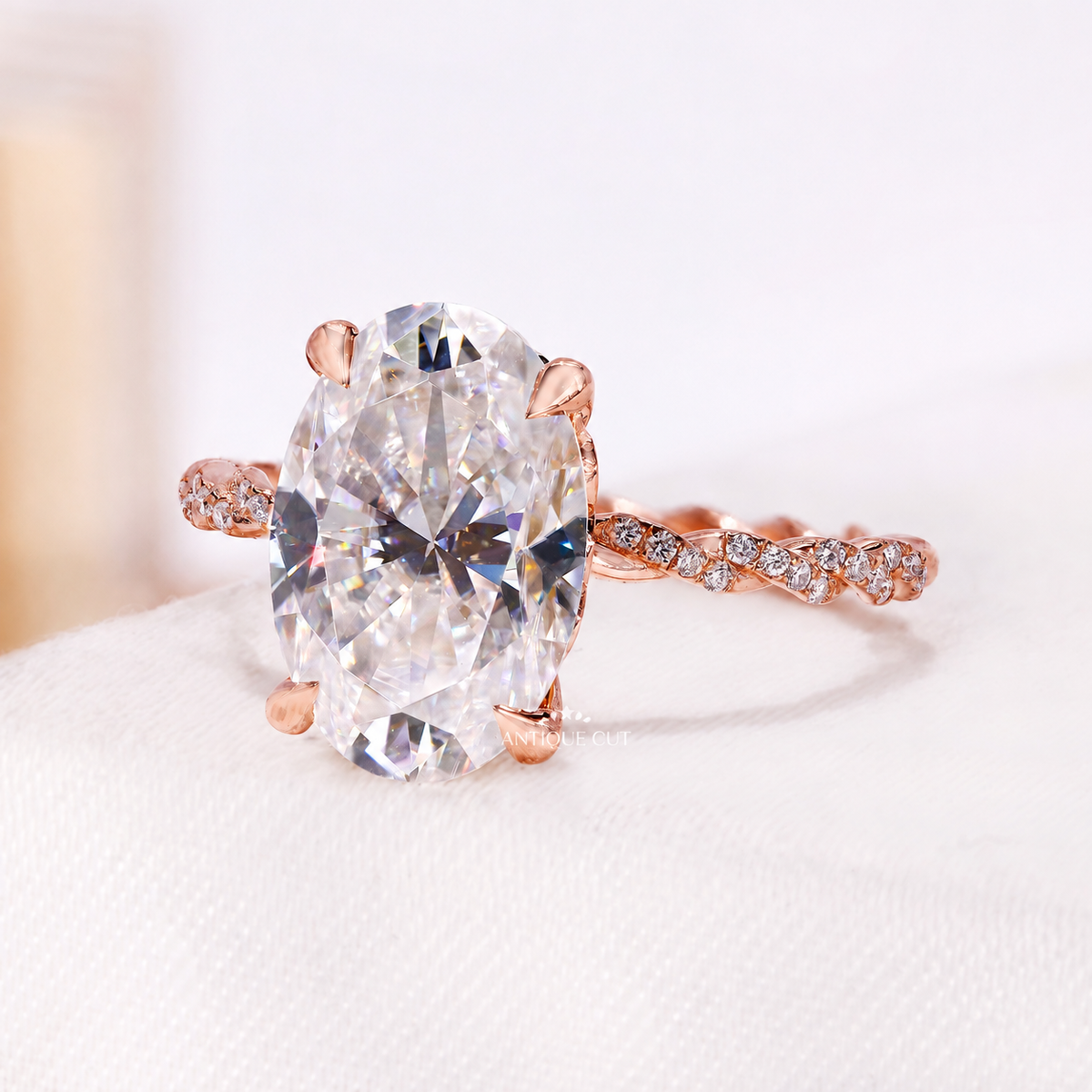6.00 Carat Oval Diamond Engagement Ring With Hidden Halo & Twisted Band | IGI Certified