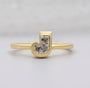 J letter ring with lab grown diamond in yellow gold bezel setting by Antiquecut