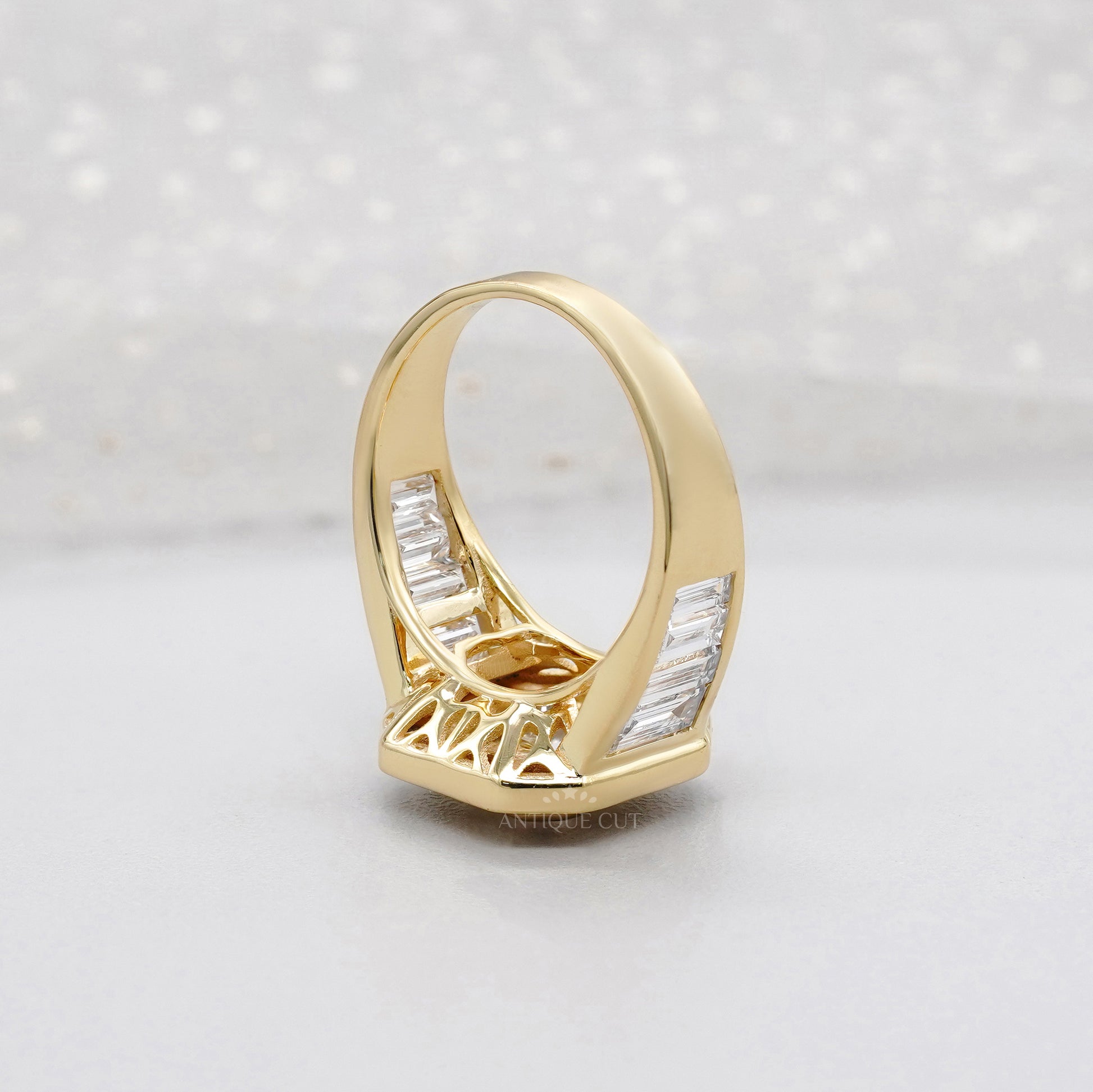 Asscher Cut 3.60ct Lab Grown Diamond Halo Engagement Ring | Baguette Side Stones in Yellow Gold | IGI Certified