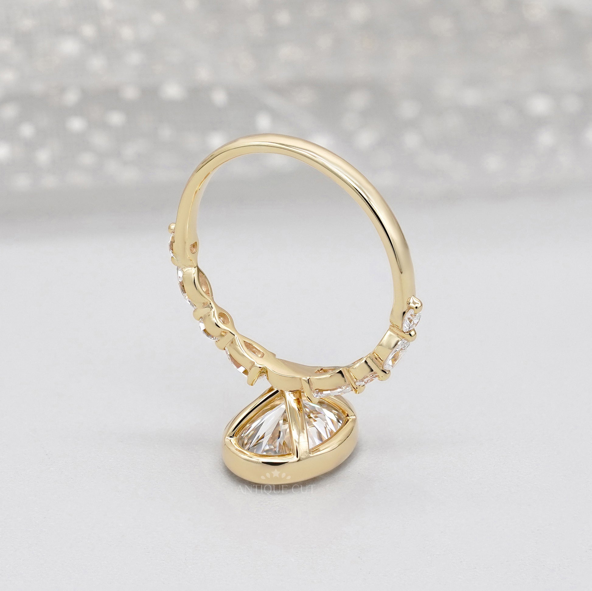 Oval 3.50tcw Bezel Set Lab Grown Diamond Engagement Ring | Yellow Gold with Side Stones | IGI Certified