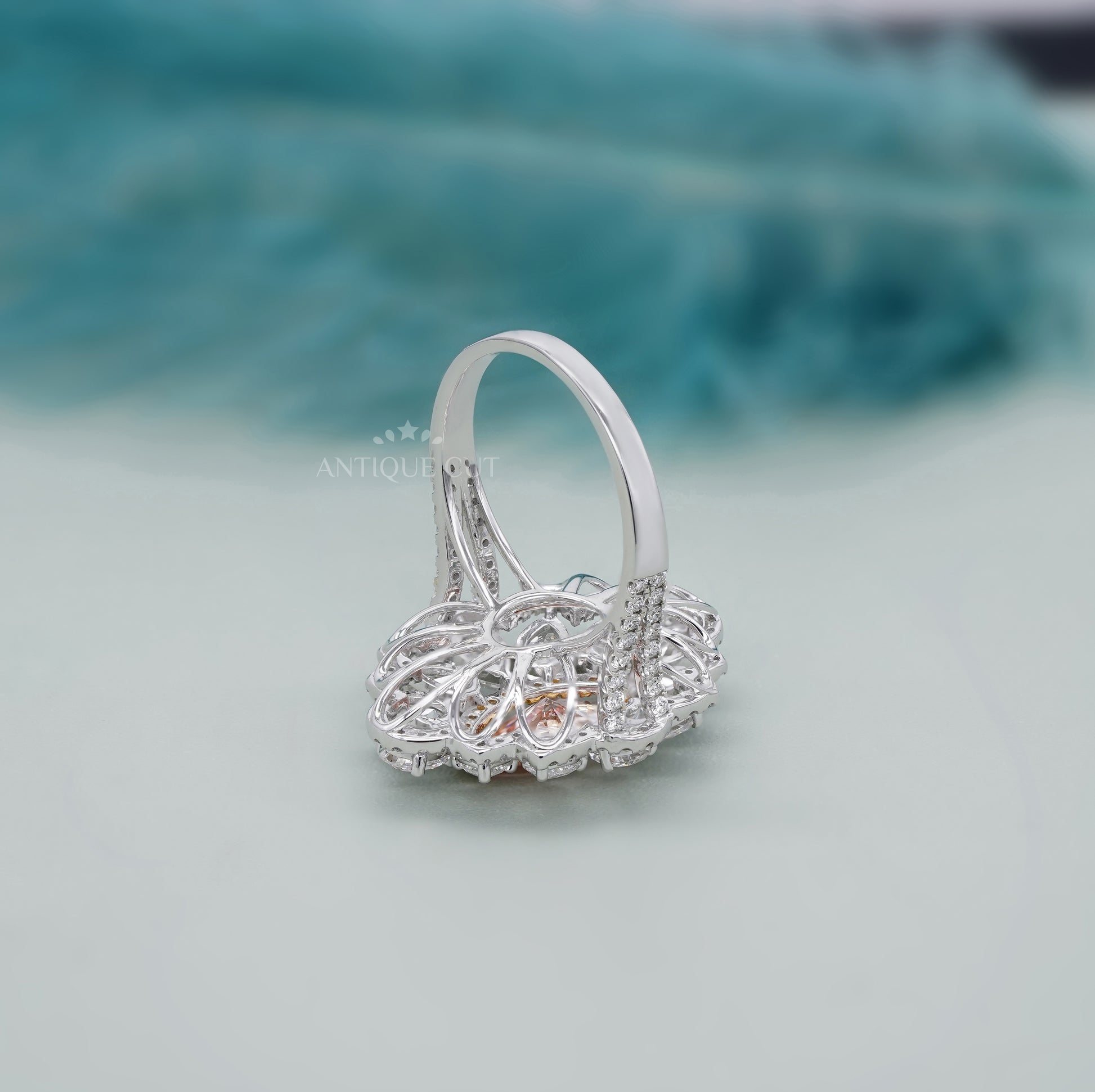 Marquise 3.50tcw Fancy Pink Lab Diamond Ring | Cluster Halo | IGI Certified | White Gold