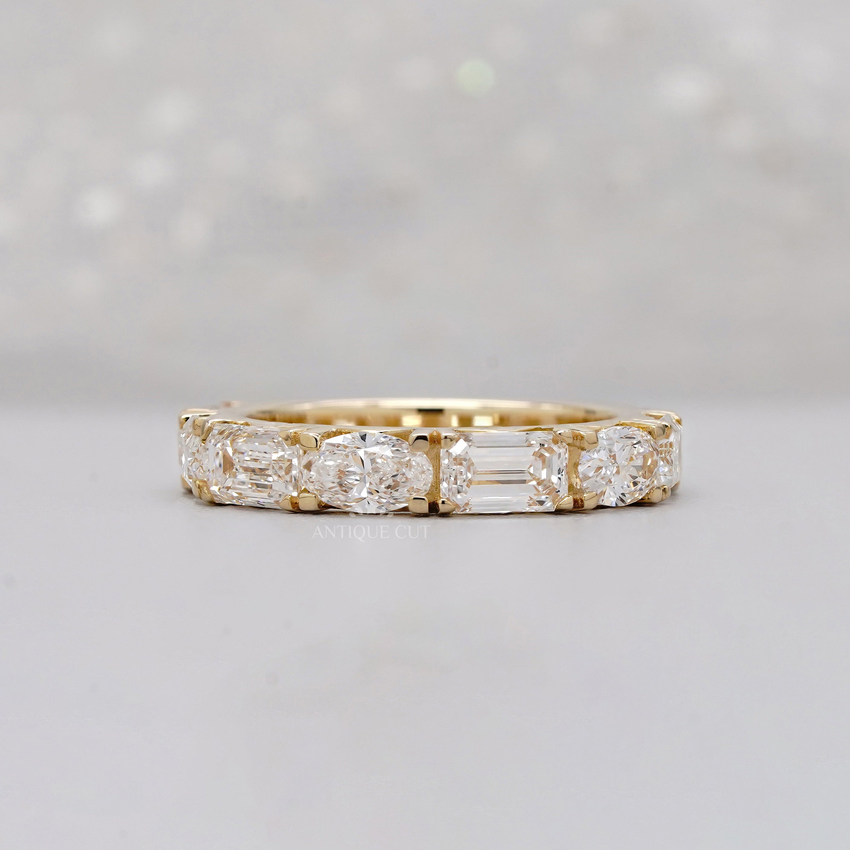 Emerald & Oval 3.00tcw Lab Grown Diamond Band Ring | IGI Certified | Yellow Gold | Half Eternity Style | VVS–VS Clarity