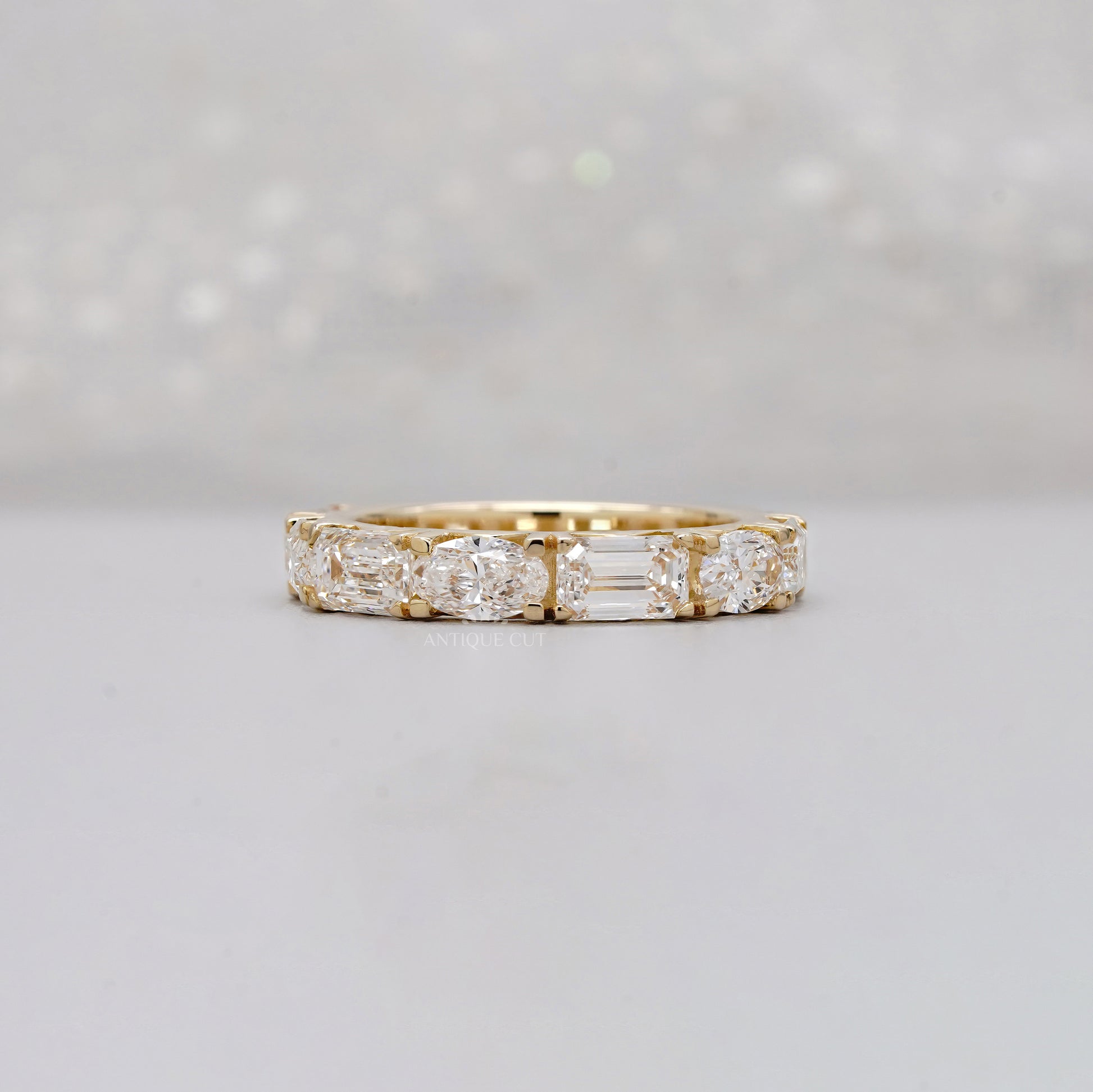 Emerald & Oval 2.00tcw Lab Grown Diamond Band Ring | IGI Certified | Yellow Gold | Half Eternity Style | VVS–VS Clarity