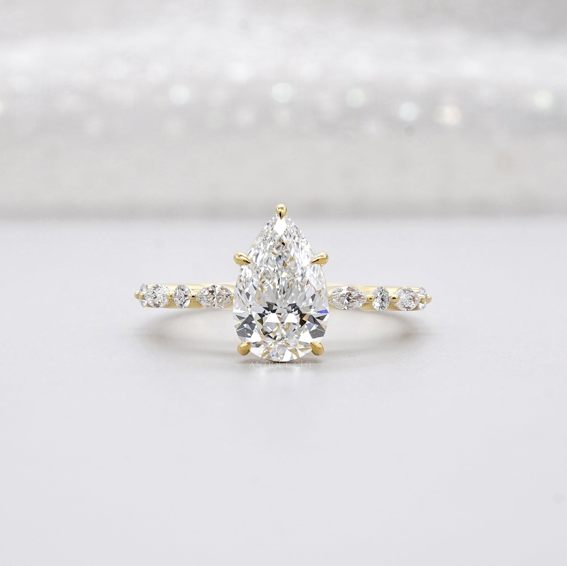 Pear 3.00tcw Lab Grown Diamond Engagement Ring with Side Stones | IGI Certified