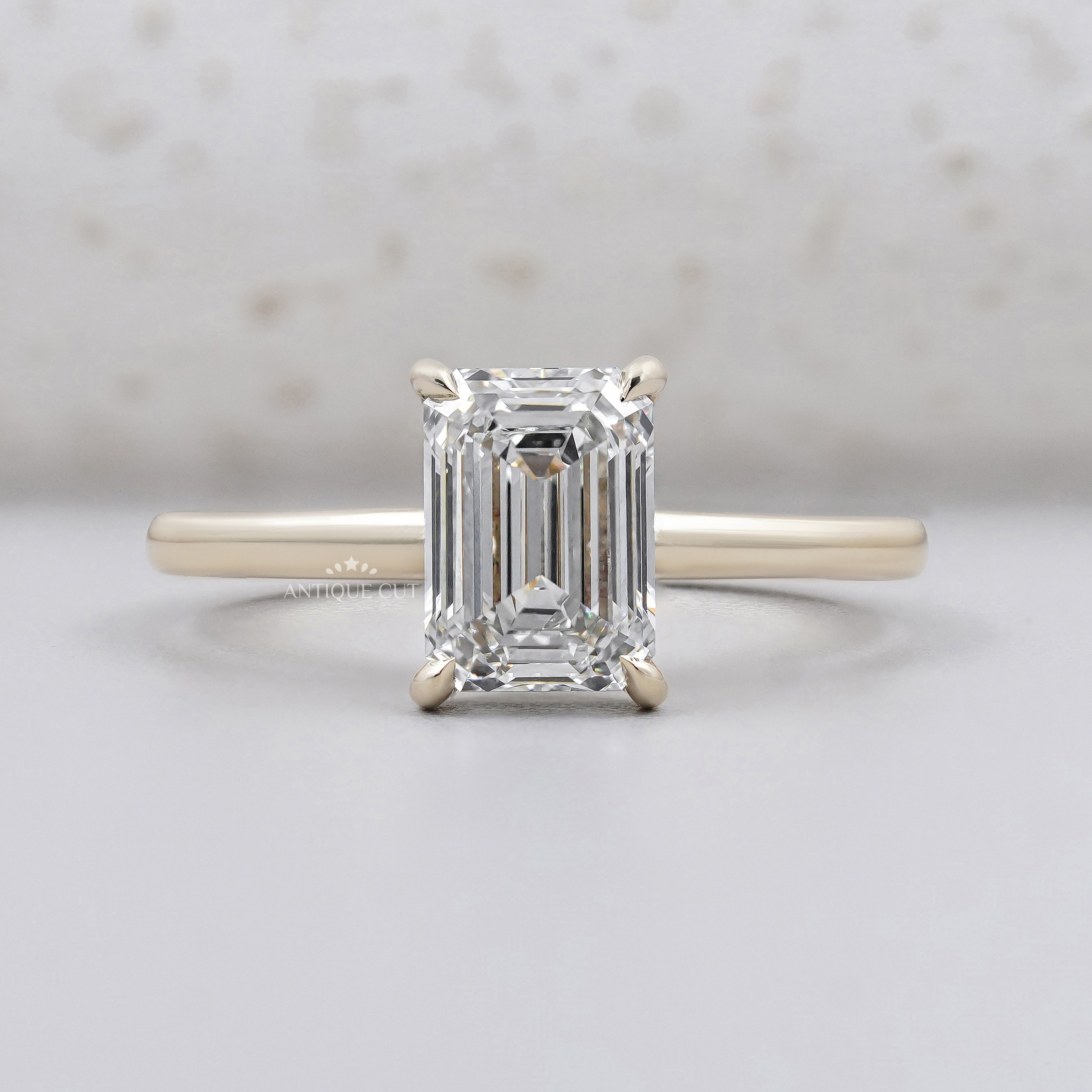 Yellow Gold Hidden Halo Emerald Cut Engagement Ring