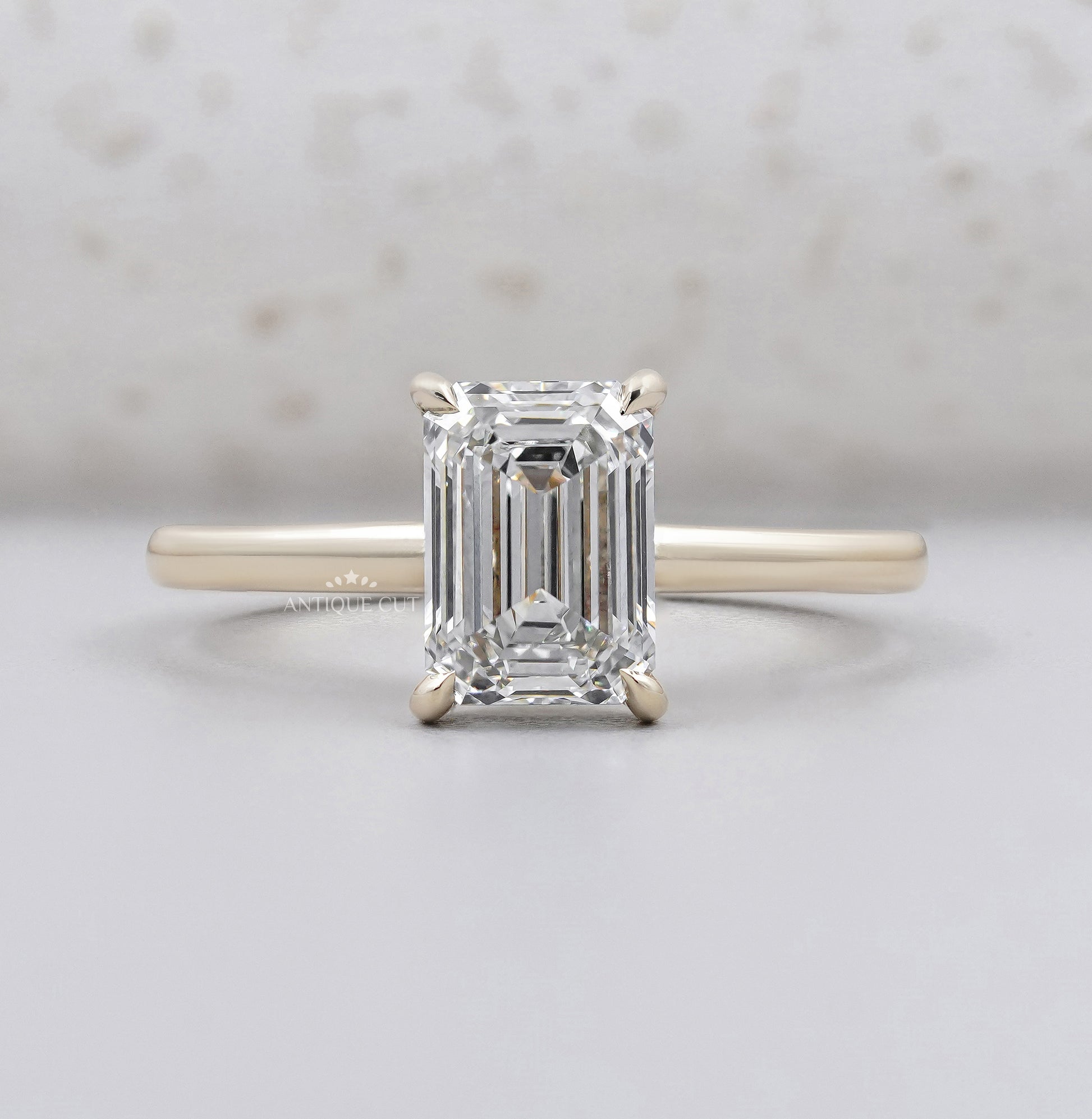 Yellow Gold Hidden Halo Emerald Cut Engagement Ring