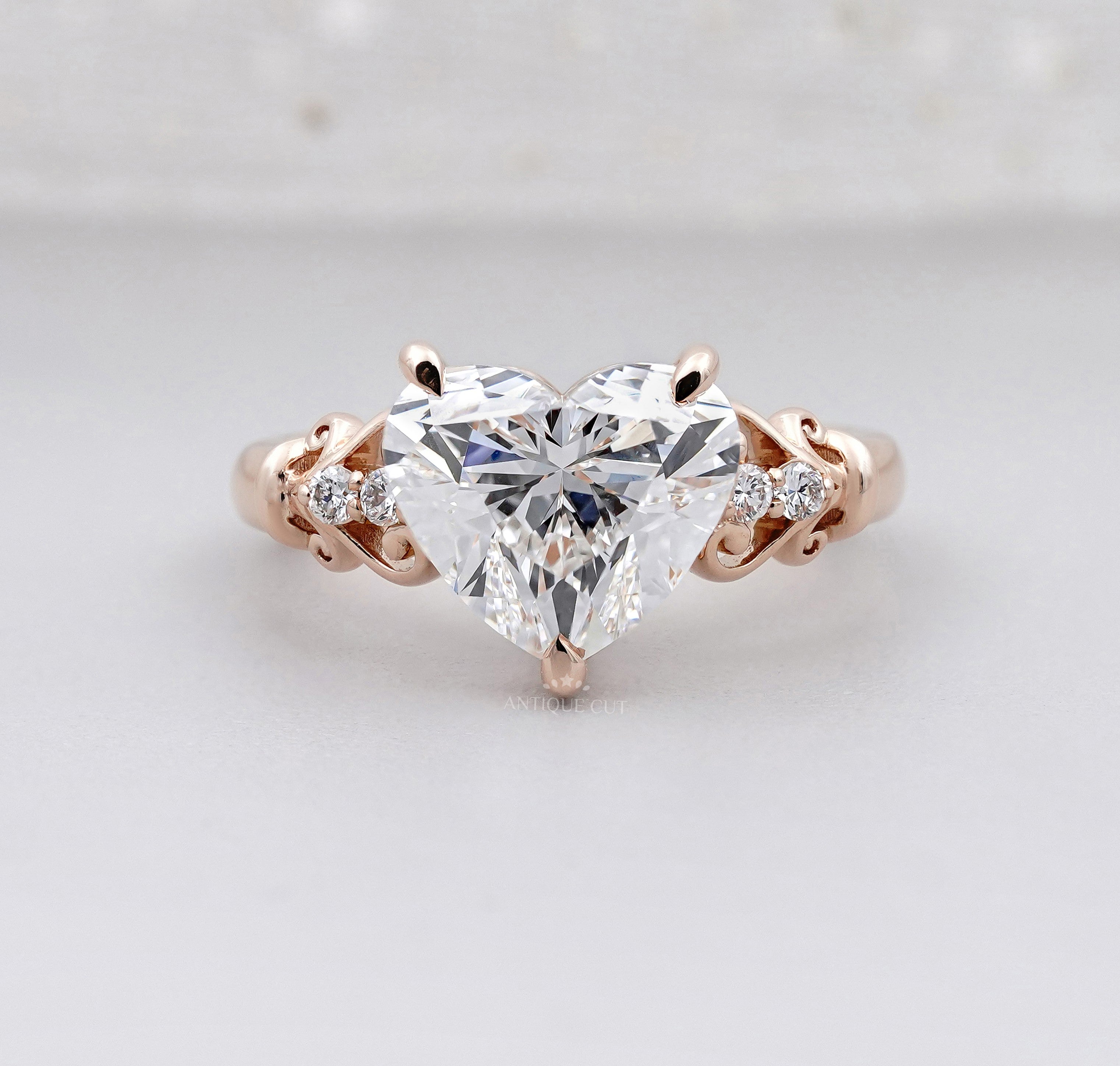 Heart-shaped Diamond With Vintage inspired Solitaire engagement ring 