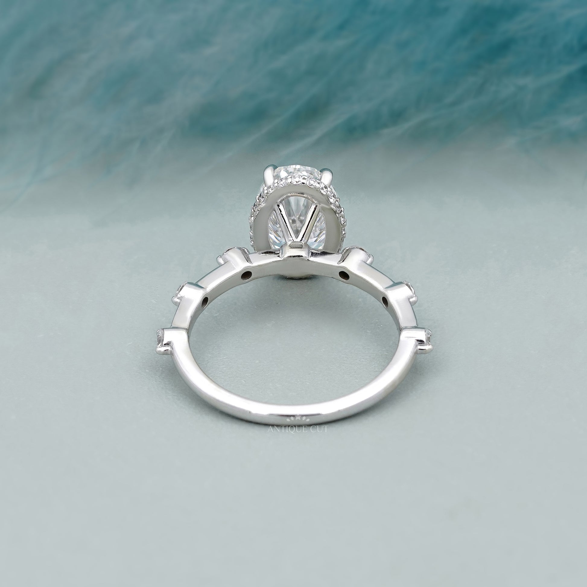 2.00ct Oval Engagement Ring • 0.30ct Diamond Accent Band • White Gold Oval Cut Ring • Classic 2ct Solitaire Ring