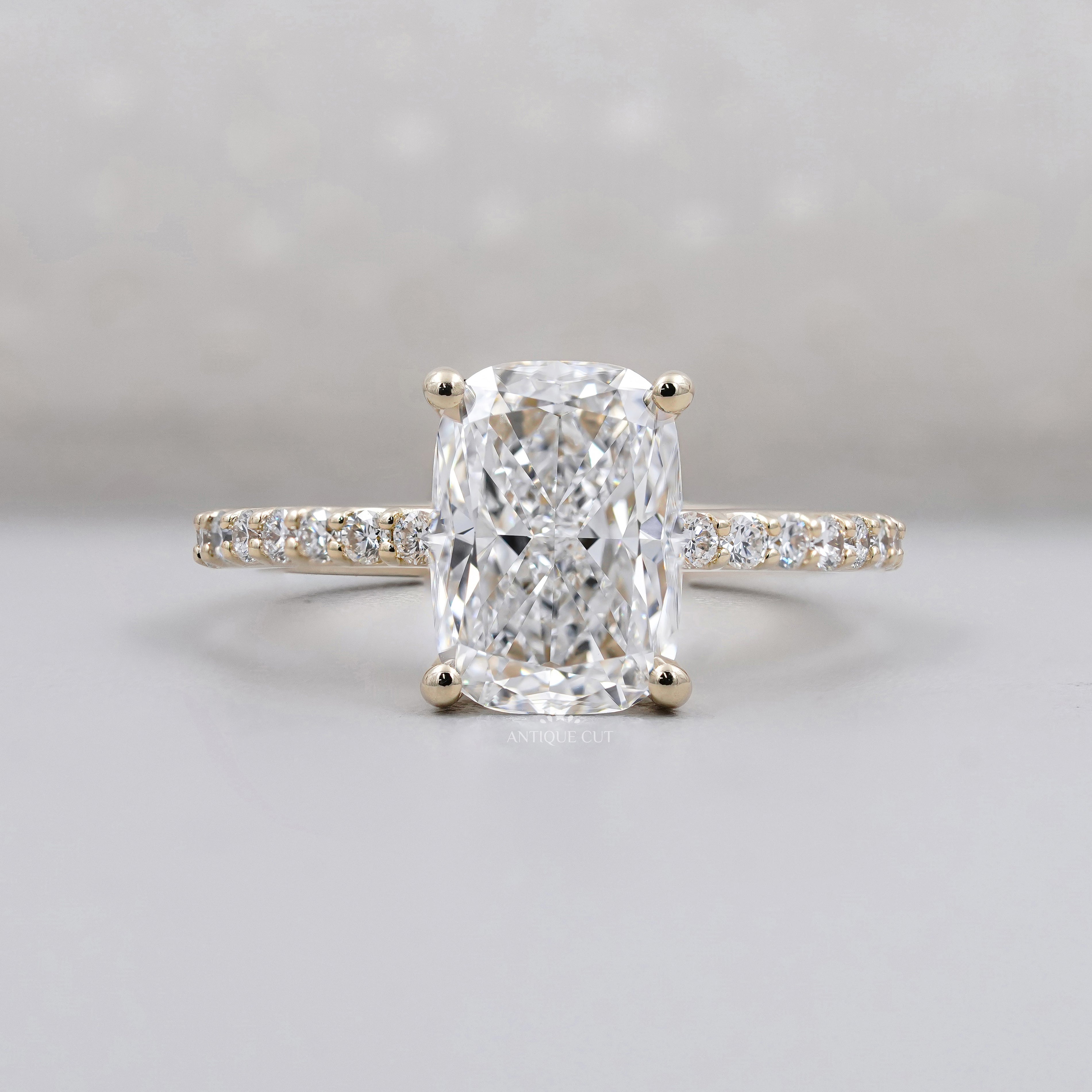 Cushion Cut Diamond Ring with Pave Band