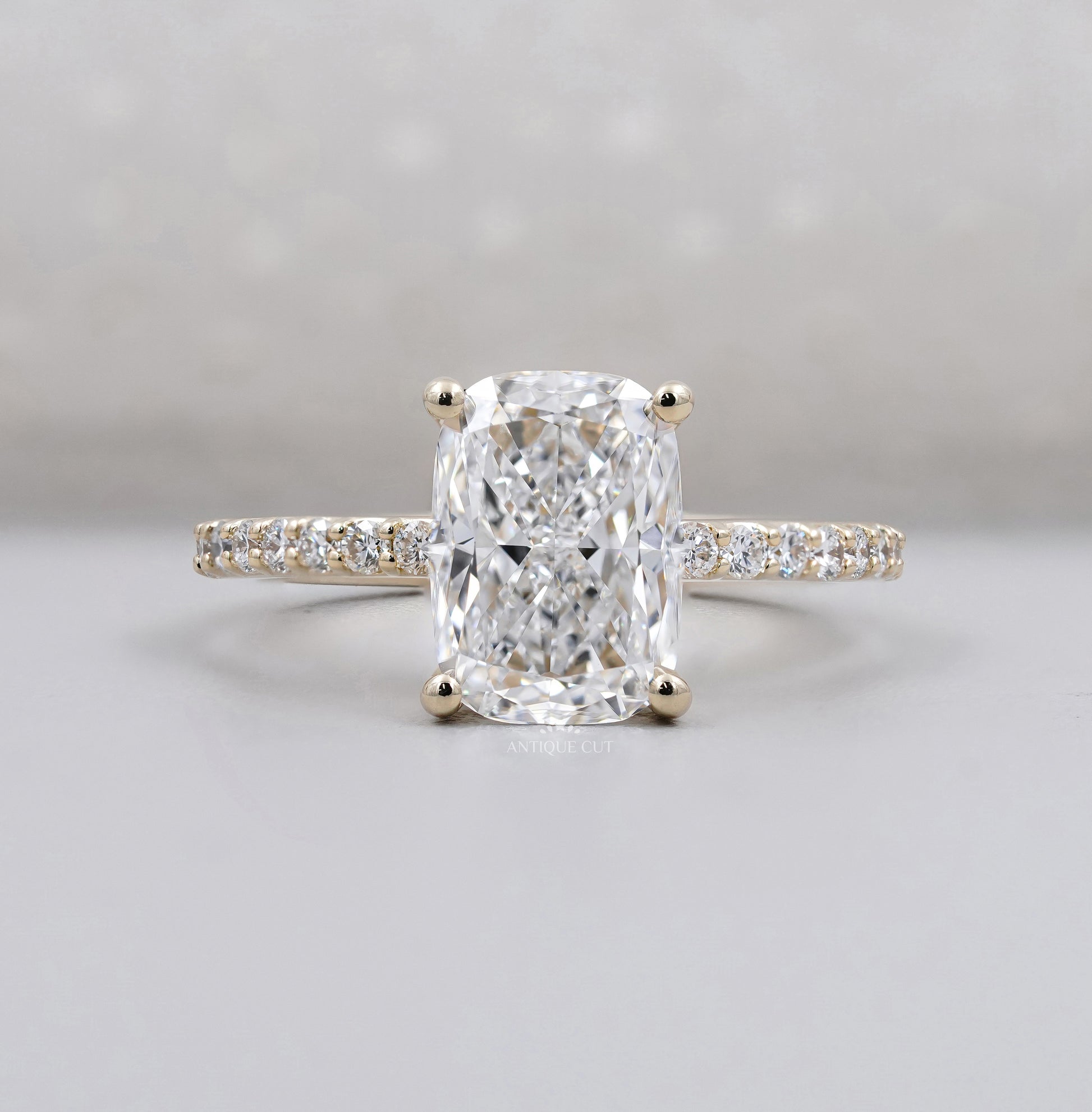Cushion Cut Diamond Ring with Pave Band