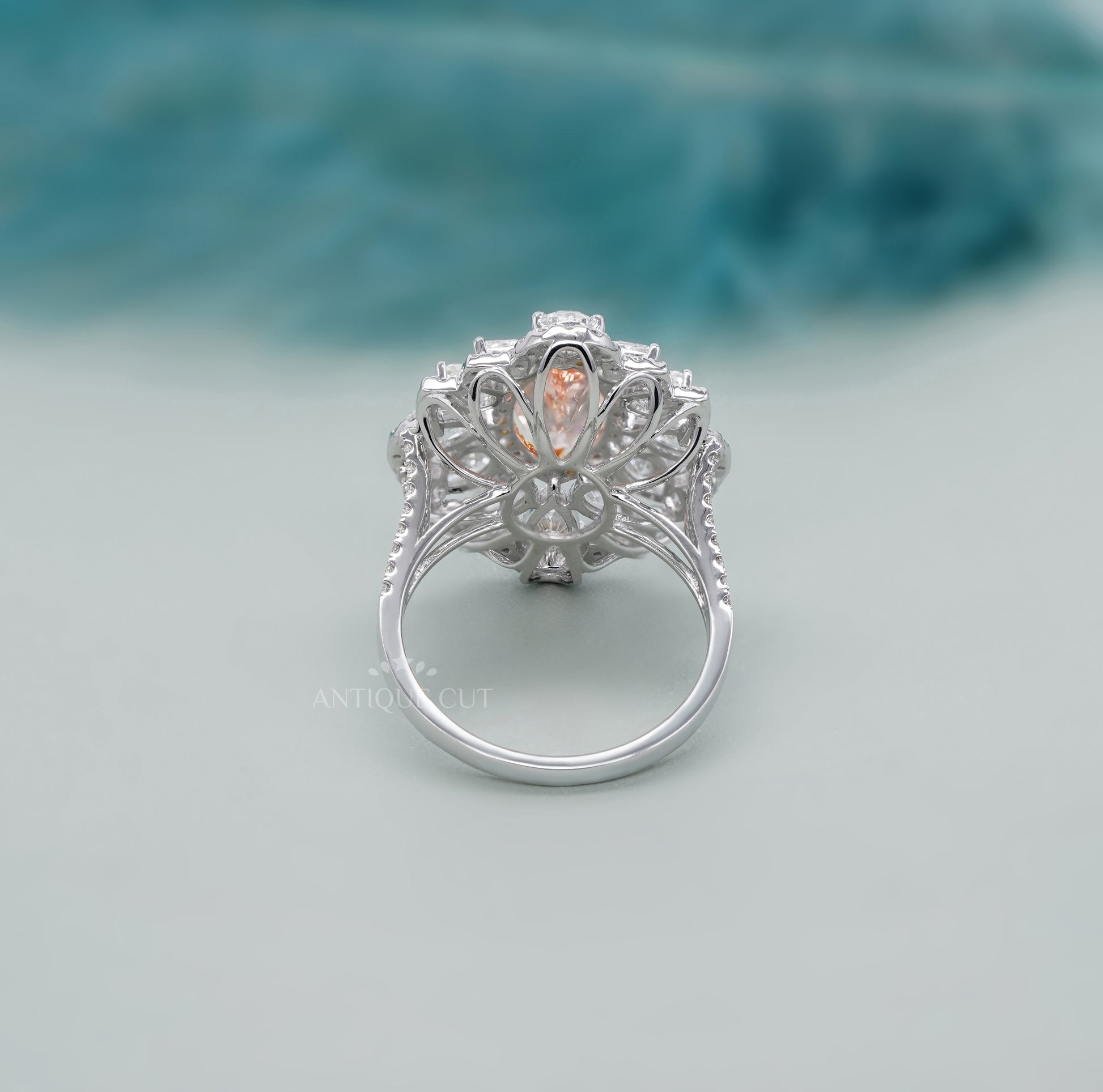 Marquise 3.50tcw Fancy Pink Lab Diamond Ring | Cluster Halo | IGI Certified | White Gold