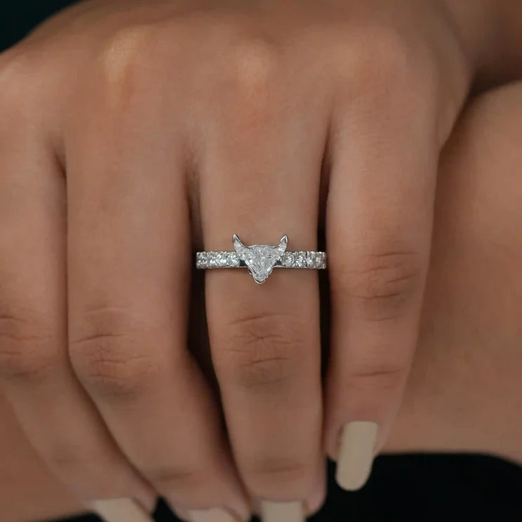 Bull Cut Lab Grown Solitaire Accent Diamond Engagement Ring