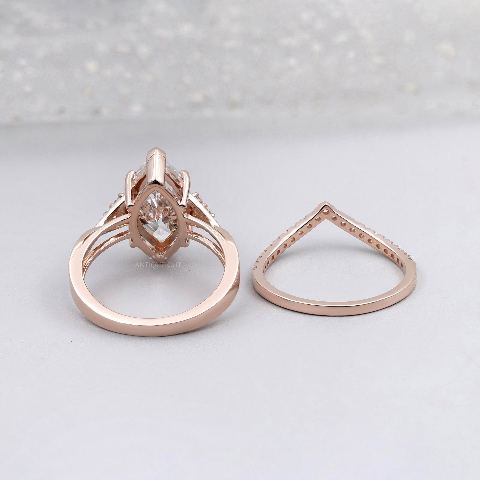 Marquise Cut 3.30tcw Lab Grown Diamond With Band | Rose Gold Split Shank Design | IGI Certified
