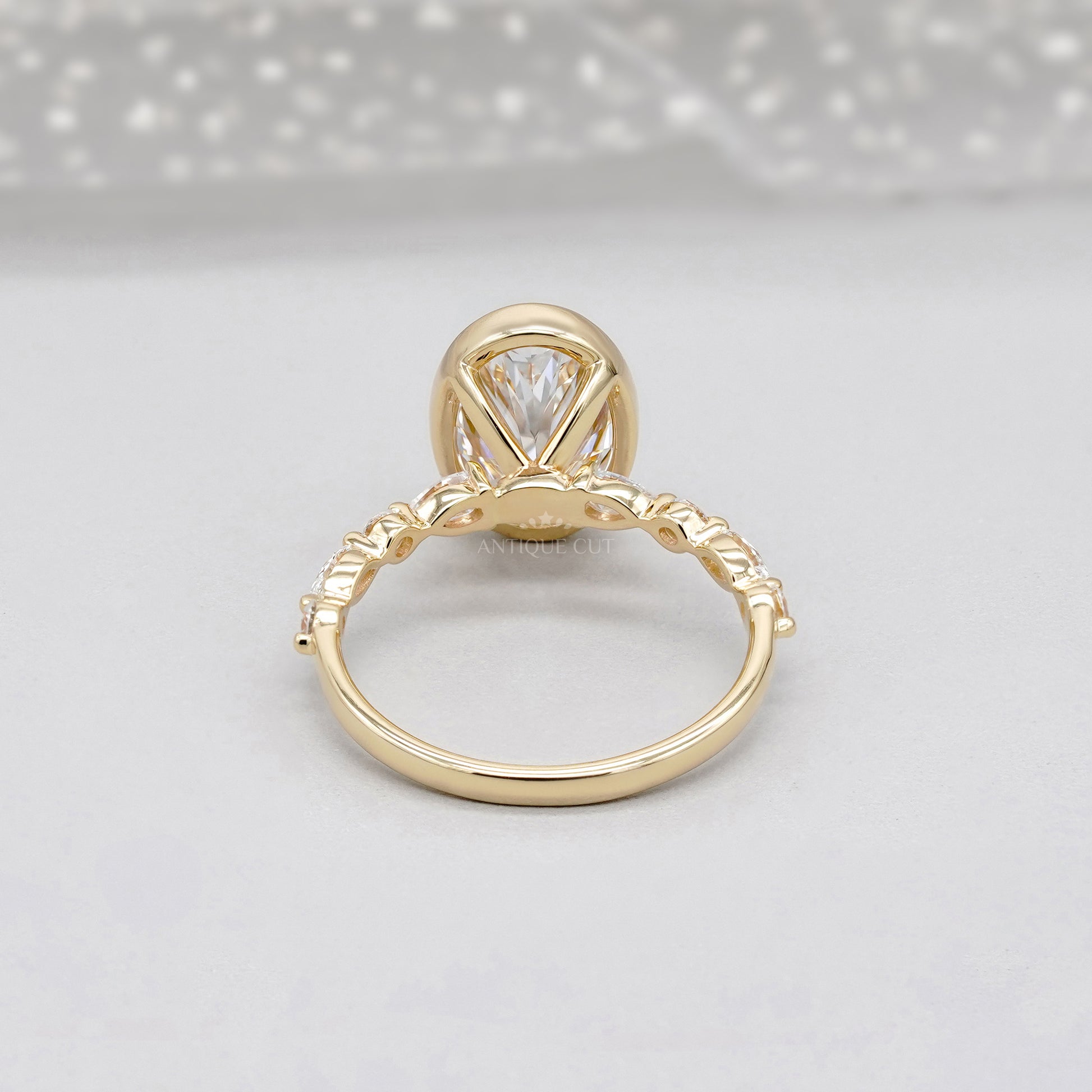 Oval 3.50tcw Bezel Set Lab Grown Diamond Engagement Ring | Yellow Gold with Side Stones | IGI Certified