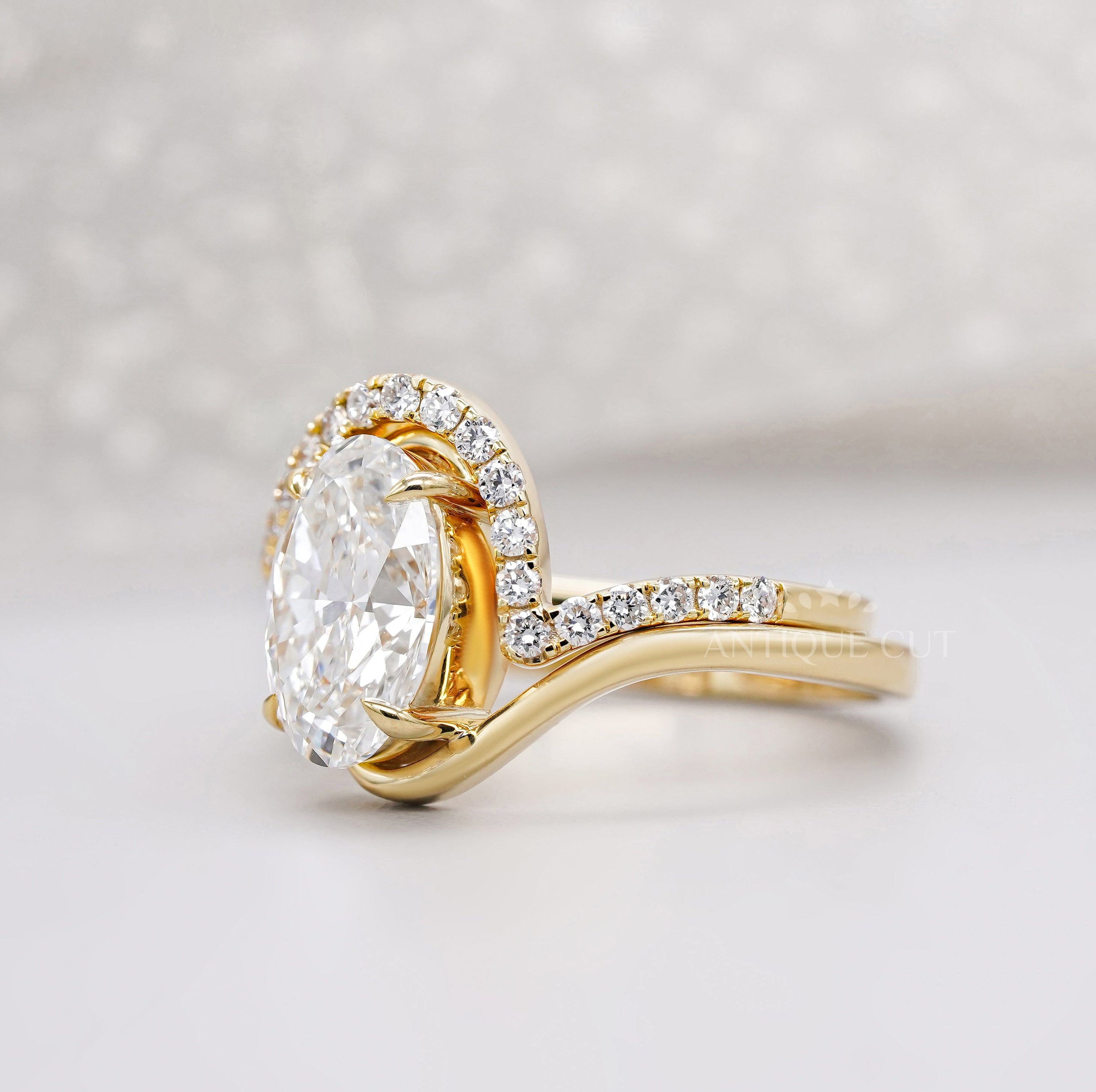 2.80tcw Oval Lab Diamond Bypass Style Engagement Ring | Matching Curved Band | IGI Certified