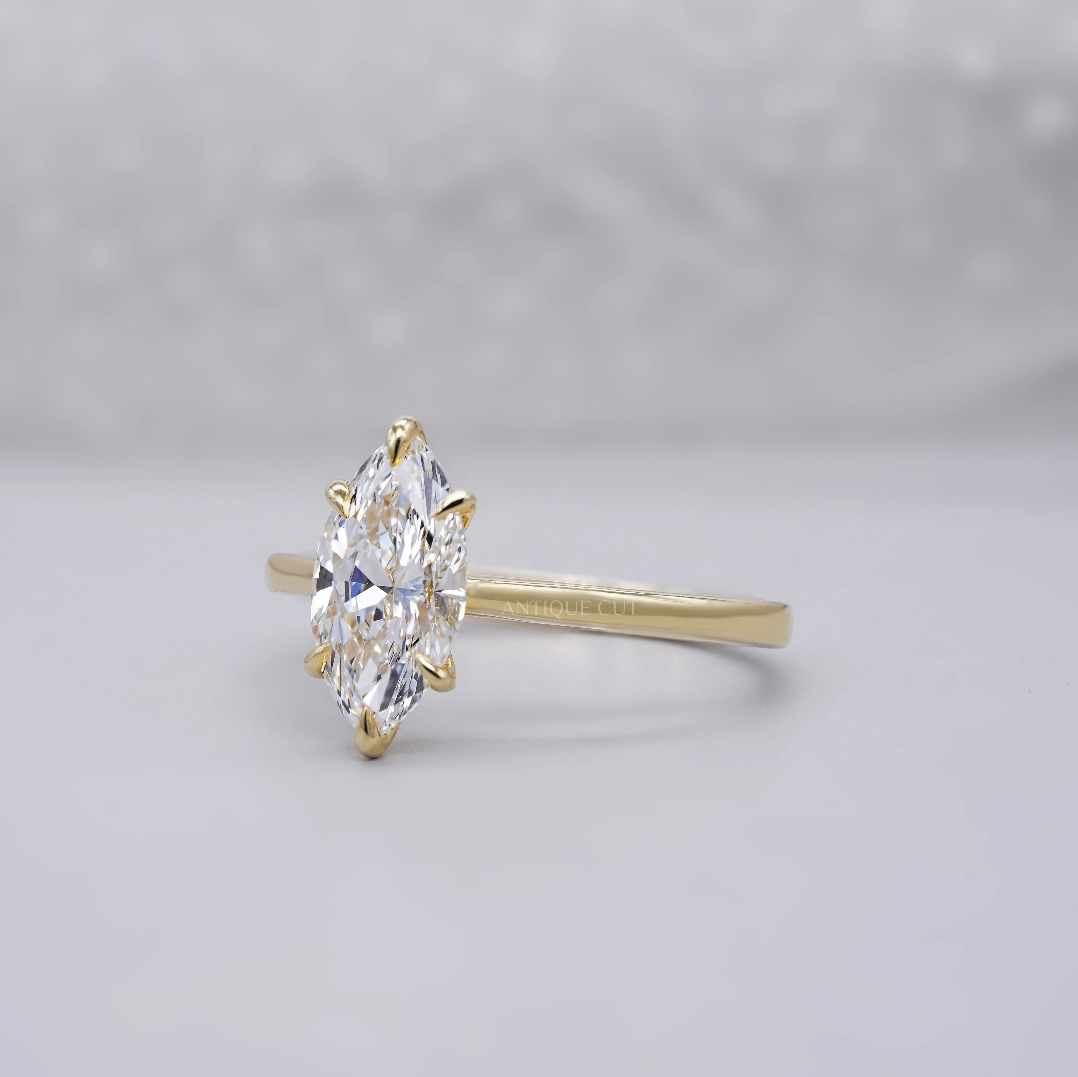 2.20ct Marquise Lab Diamond Engagement Ring in Yellow Gold | Minimalist Solitaire