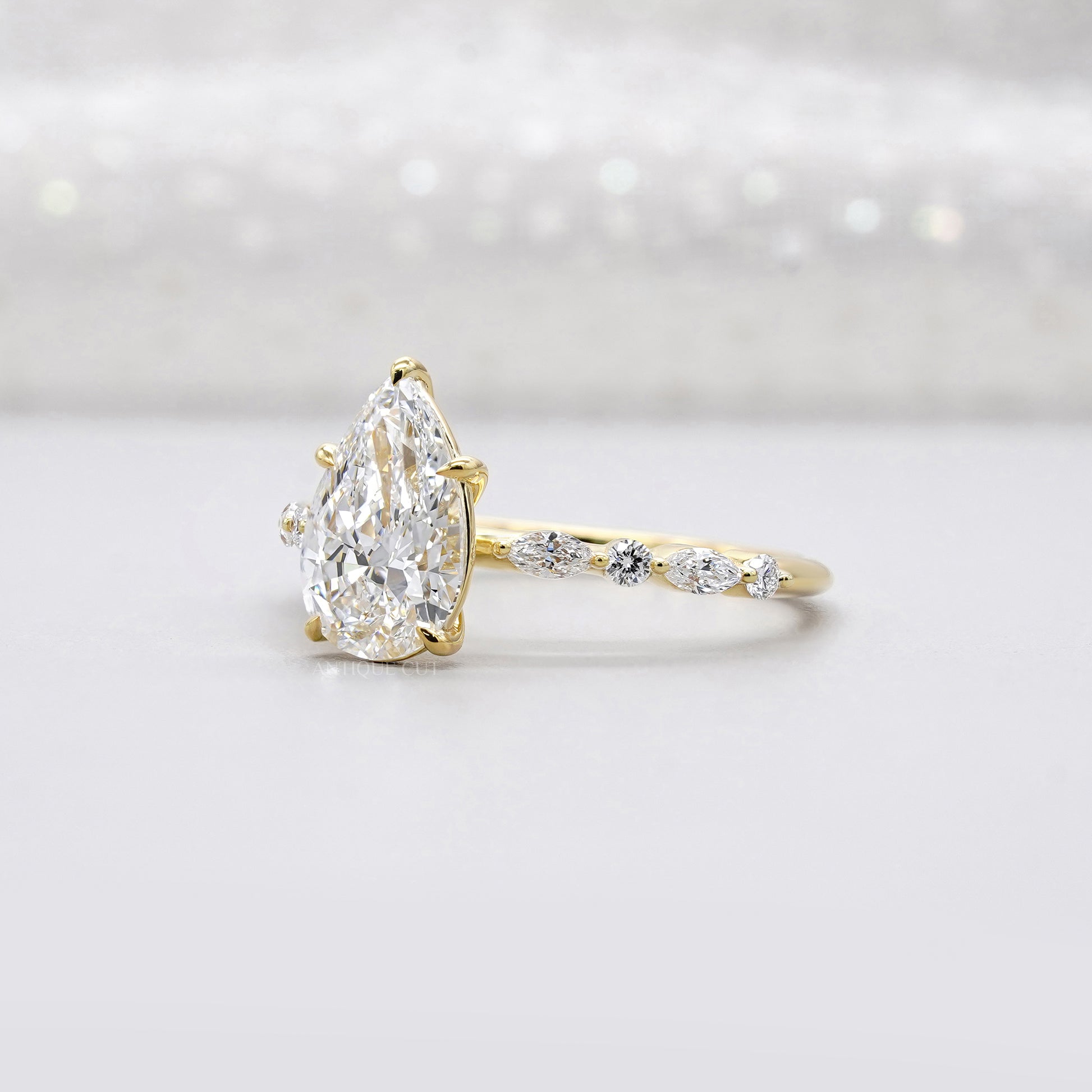 Pear 3.00tcw Lab Grown Diamond Engagement Ring with Side Stones | IGI Certified