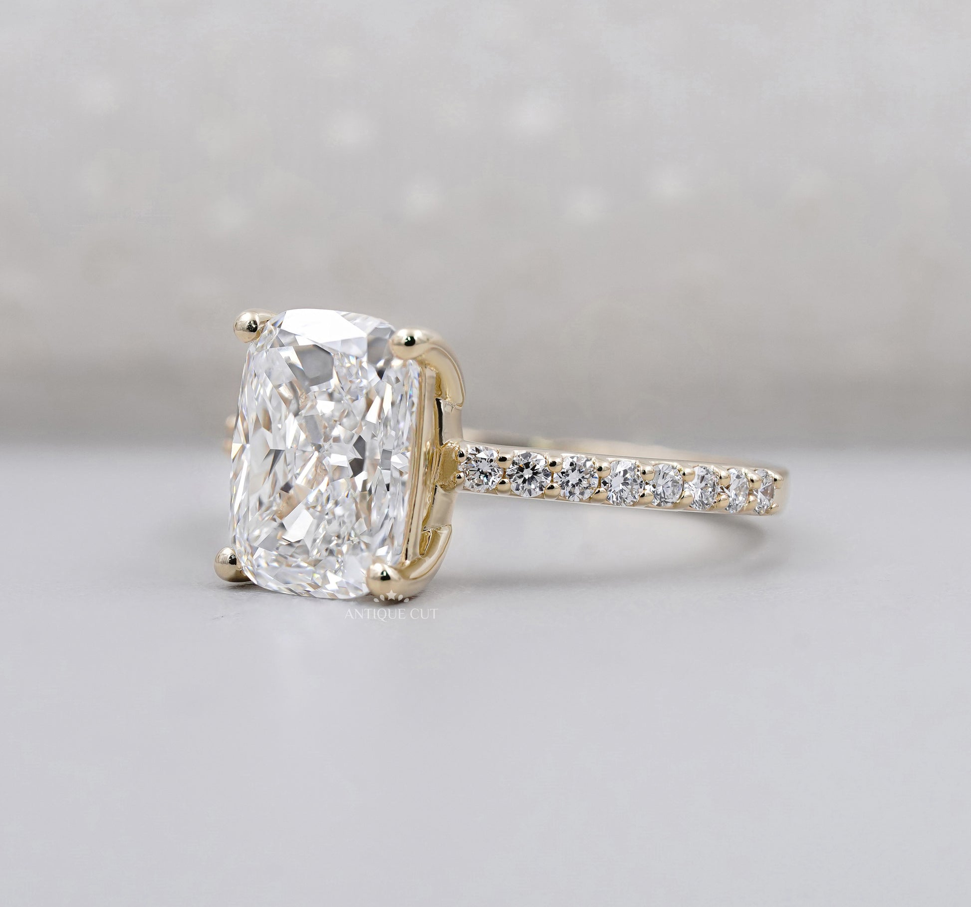 Cushion Cut Diamond Ring with Pave Band