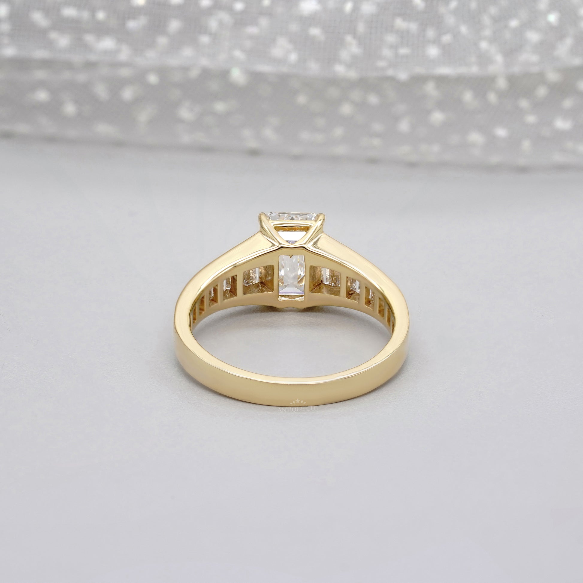 Emerald 3.70tcw Lab Diamond Ring with Baguette Sides | IGI Certified