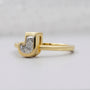 J letter diamond ring in yellow gold with secure bezel setting by Antiquecut