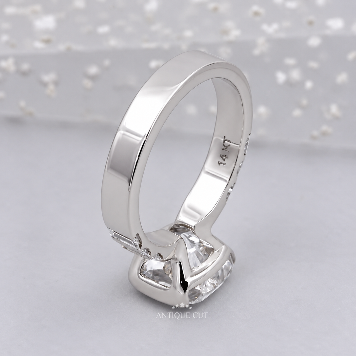 4.0 Carat Lab Grown Diamond East West Cushion Cut Half Bezel Engagement Ring