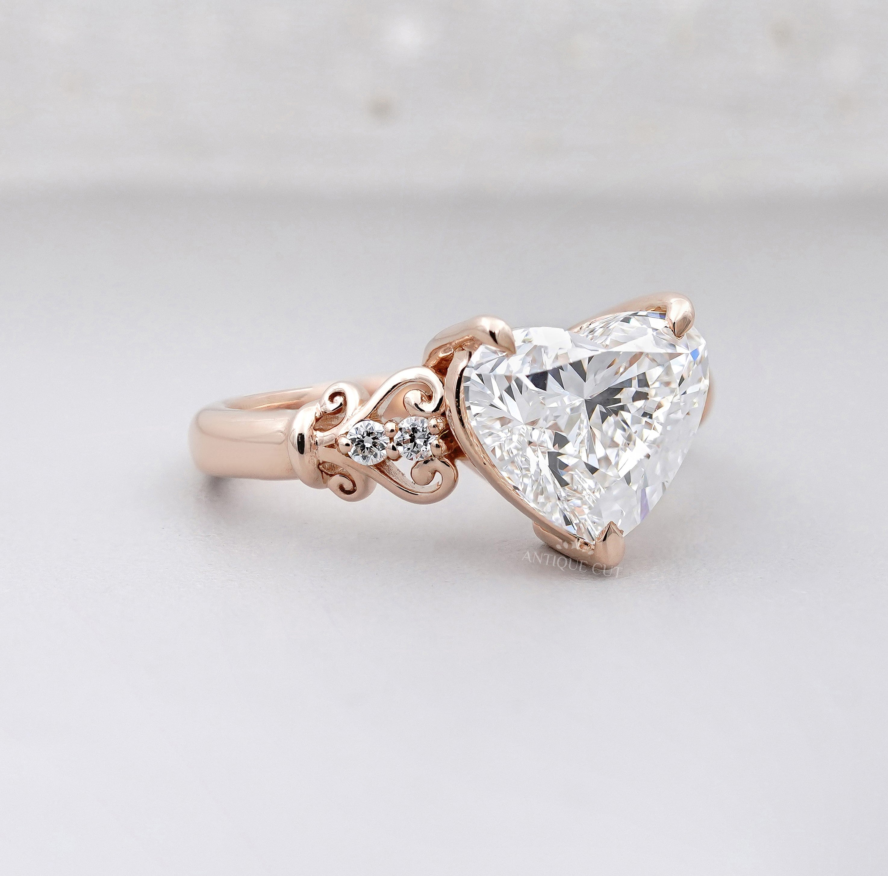 Heart-shaped Diamond lab grown solitaire ring with vintage inspired design