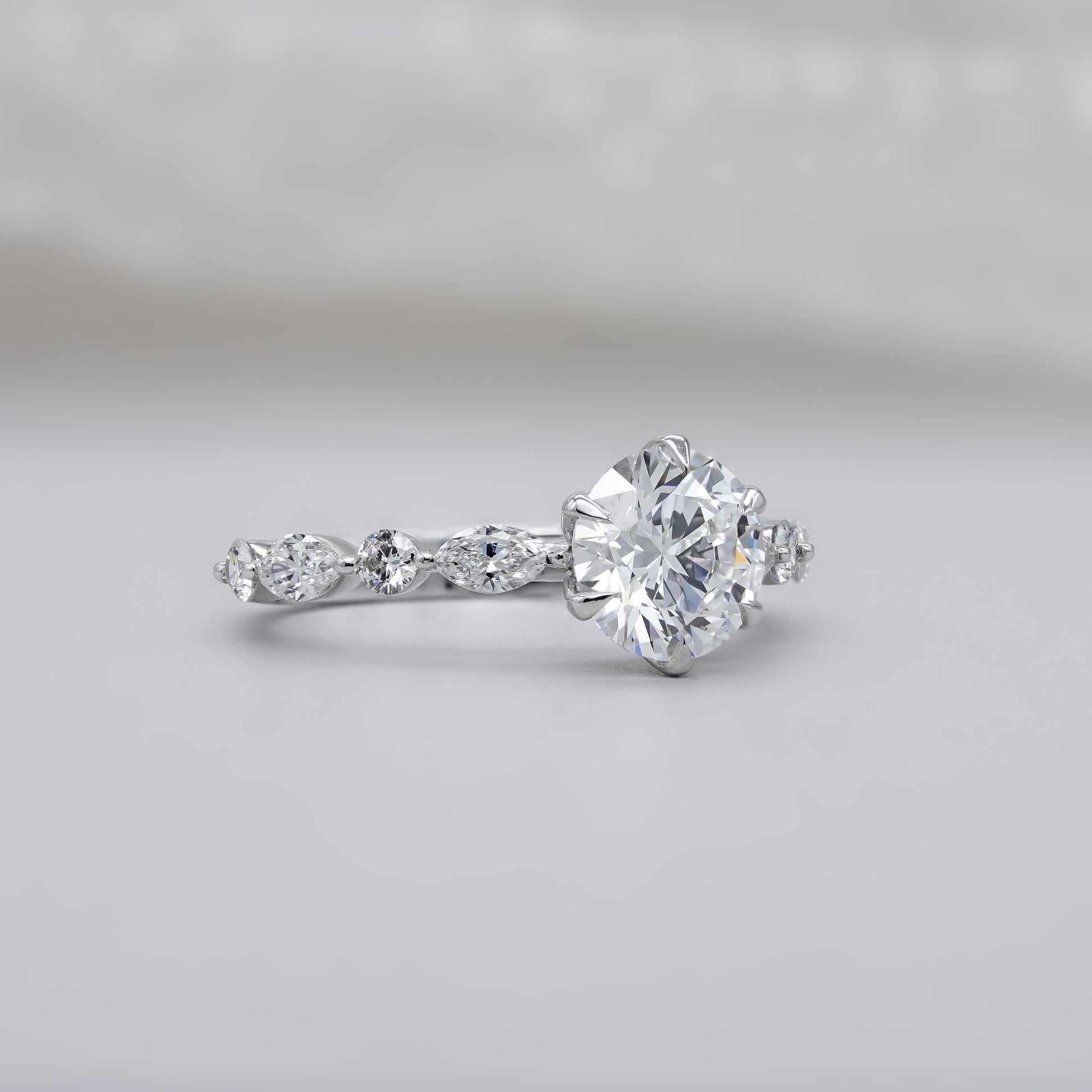 Round 2.20tcw Lab Grown Diamond Engagement Ring | Accent Set in White Gold | D-E-F Color | VVS–VS Clarity | IGI Certified | Modern Classic