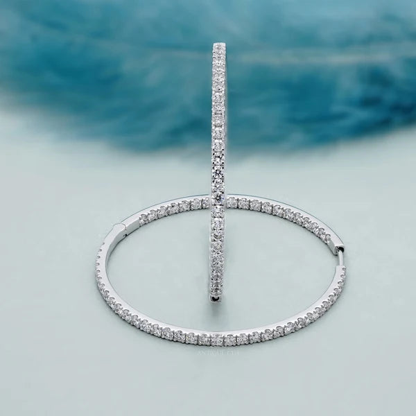 2.50tcw Diamond Hoop Earrings | Large 14K Gold Inside Outside Hoops | Sparkling Round Diamond Hoops | Gift for Her
