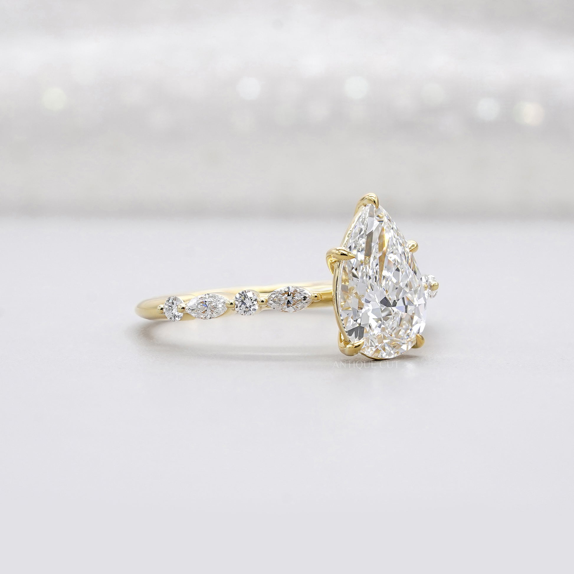 Pear 3.00tcw Lab Grown Diamond Engagement Ring with Side Stones | IGI Certified
