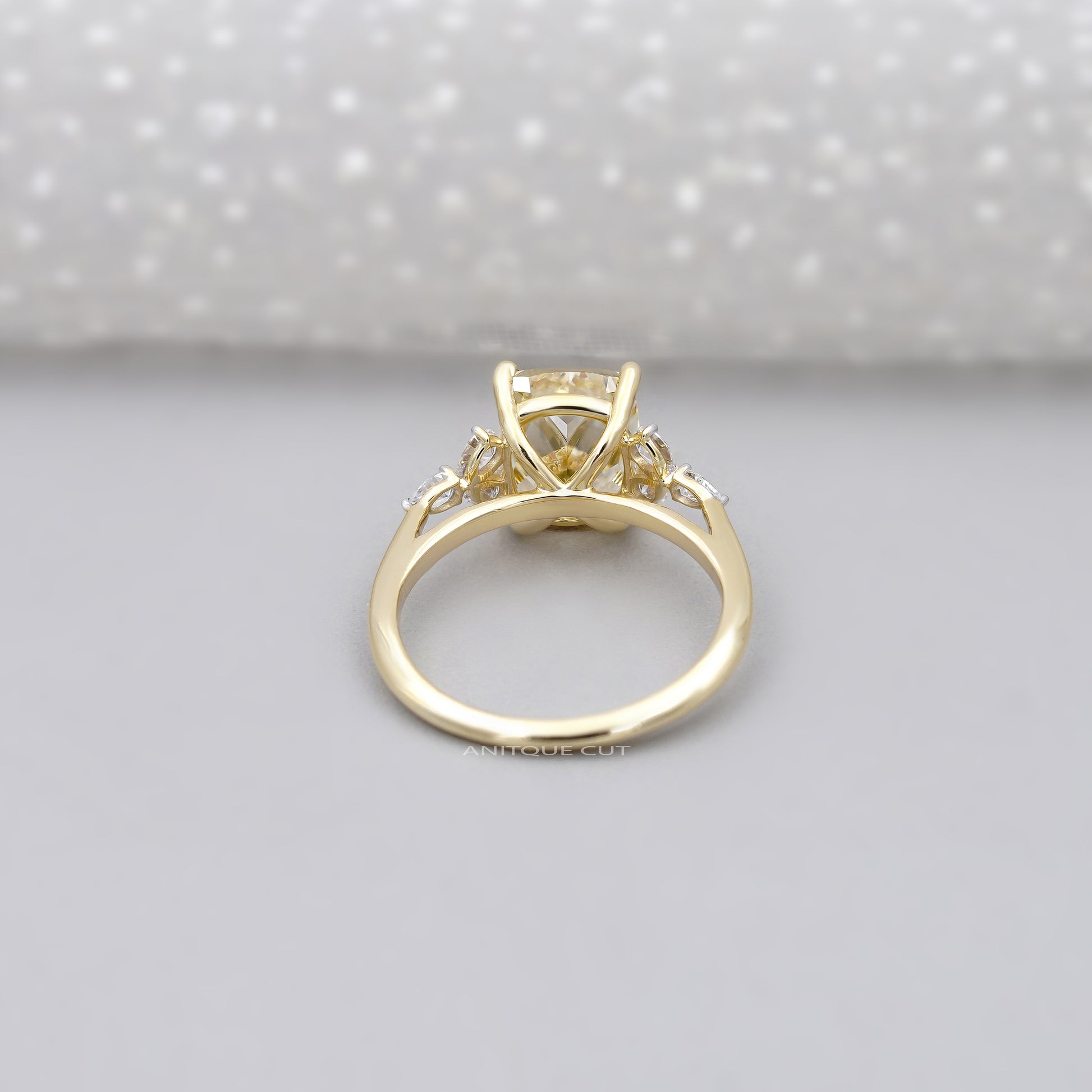 3.30tcw Fancy Yellow Cushion Cut Diamond Engagement Ring | 3.00ct Center | Yellow Gold | Floral Side Diamonds