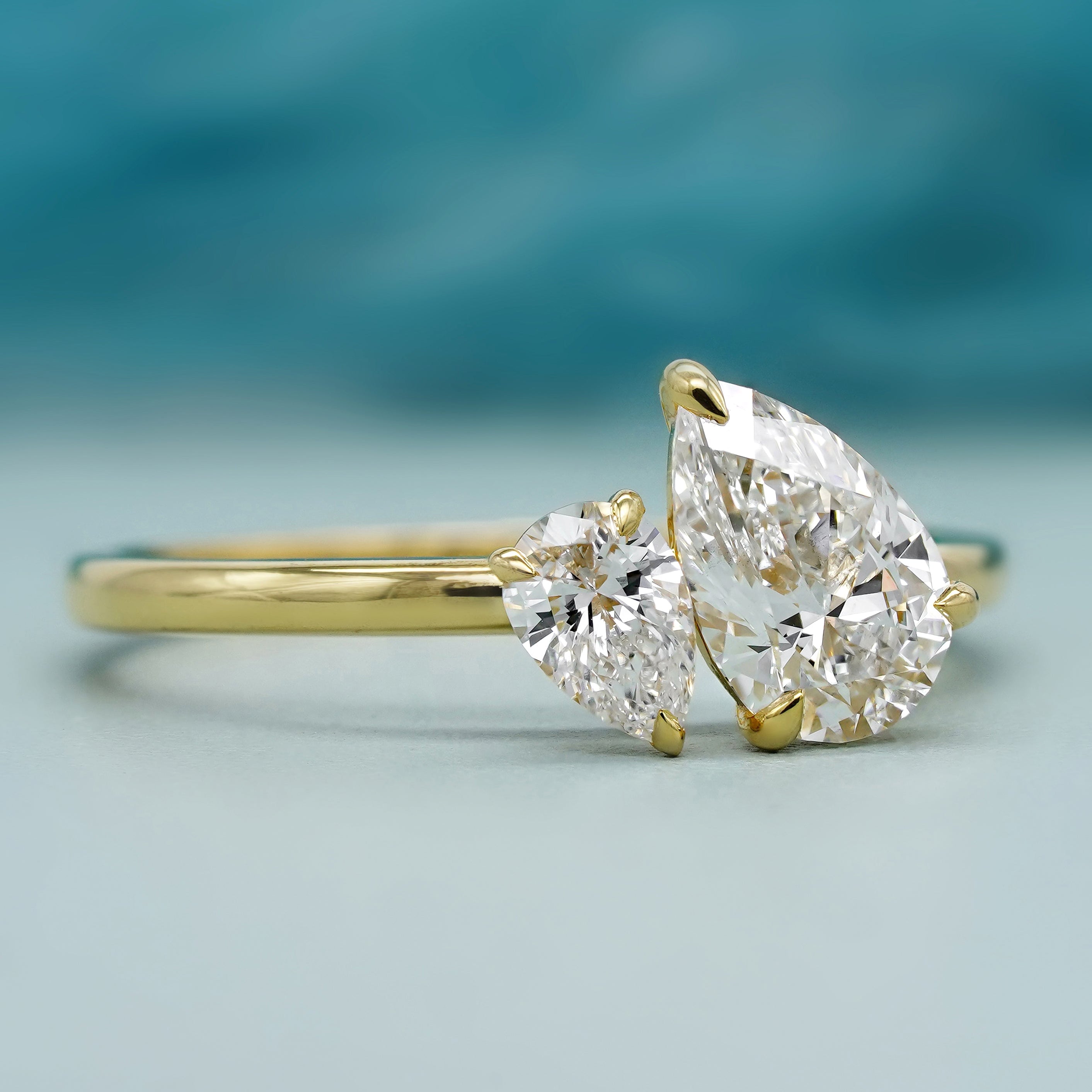 Unique double pear diamond Toi Et Moi ring