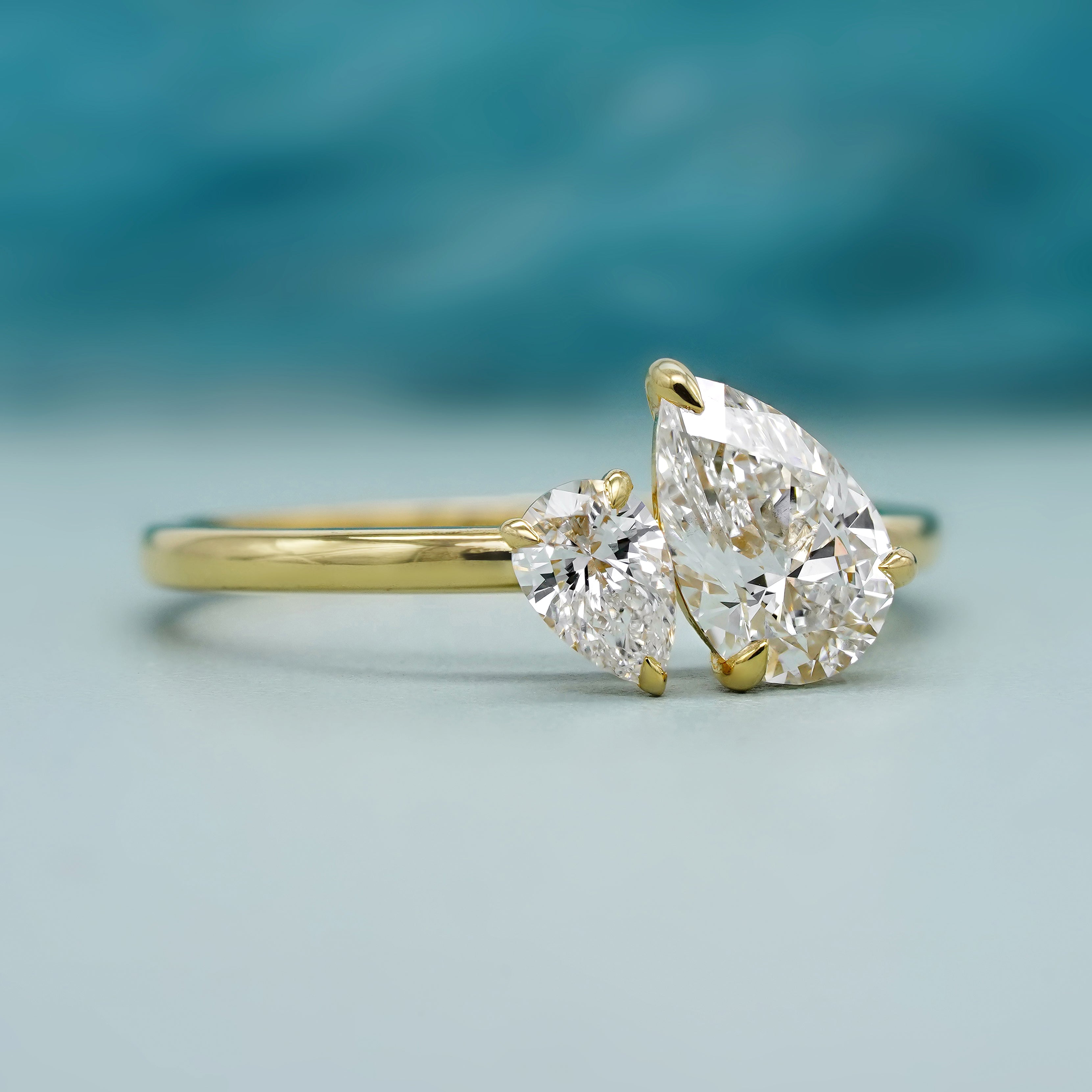 Unique double pear diamond Toi Et Moi ring