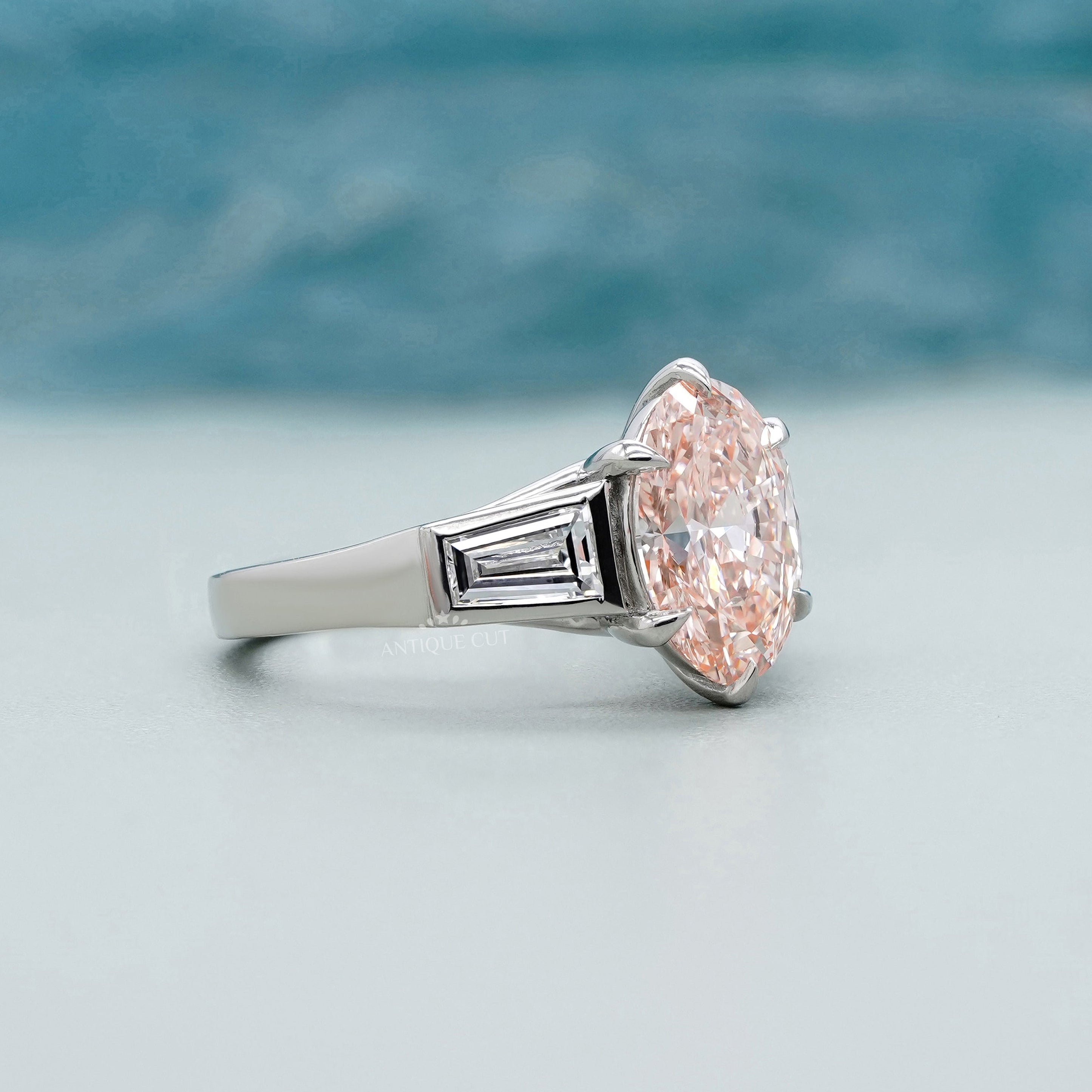 Lab grown pink oval diamond ring white gold