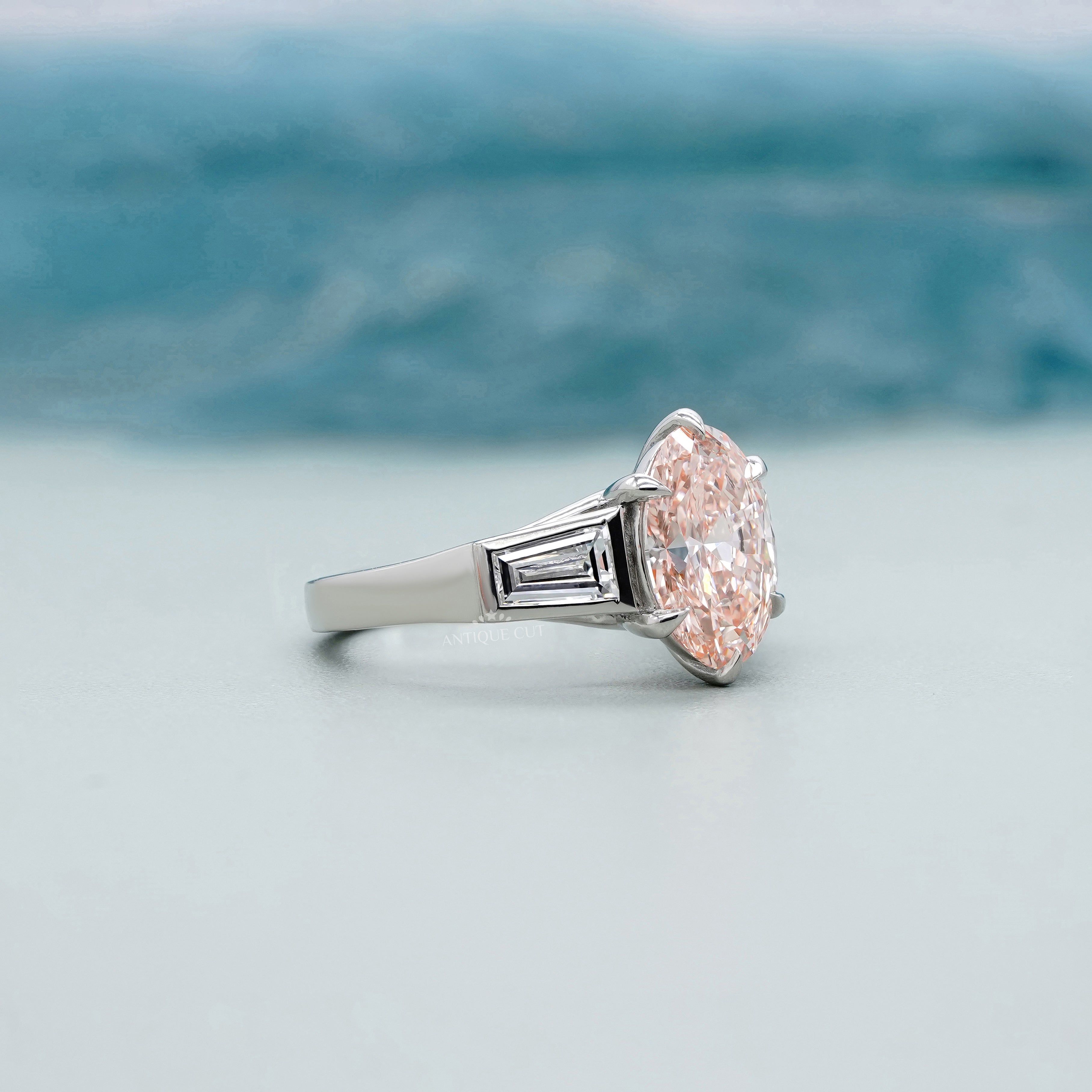Lab grown pink oval diamond ring white gold