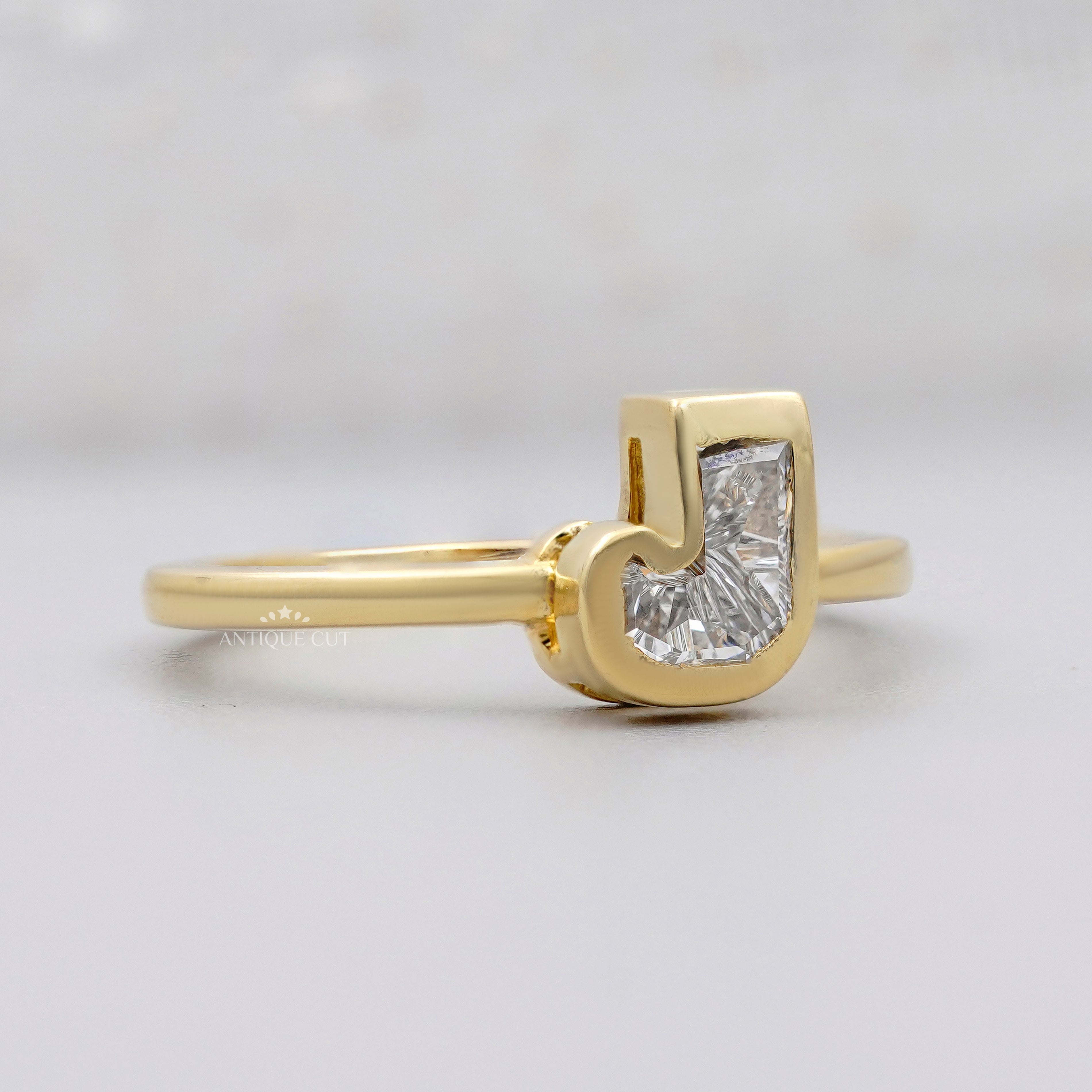 J Shape Initial Design With Lab Grown Diamond Bezel Set Ring