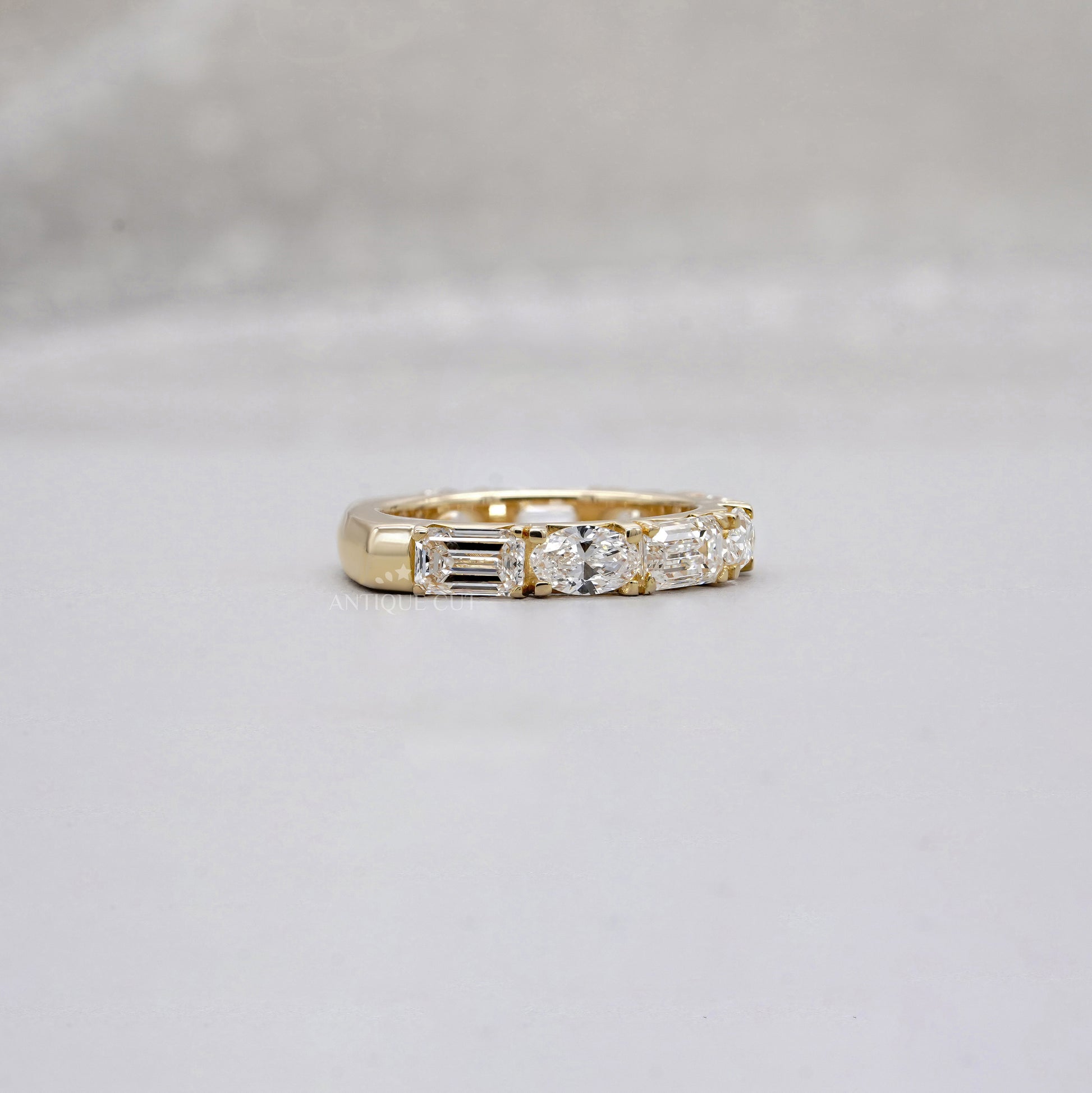 Emerald & Oval 2.00tcw Lab Grown Diamond Band Ring | IGI Certified | Yellow Gold | Half Eternity Style | VVS–VS Clarity