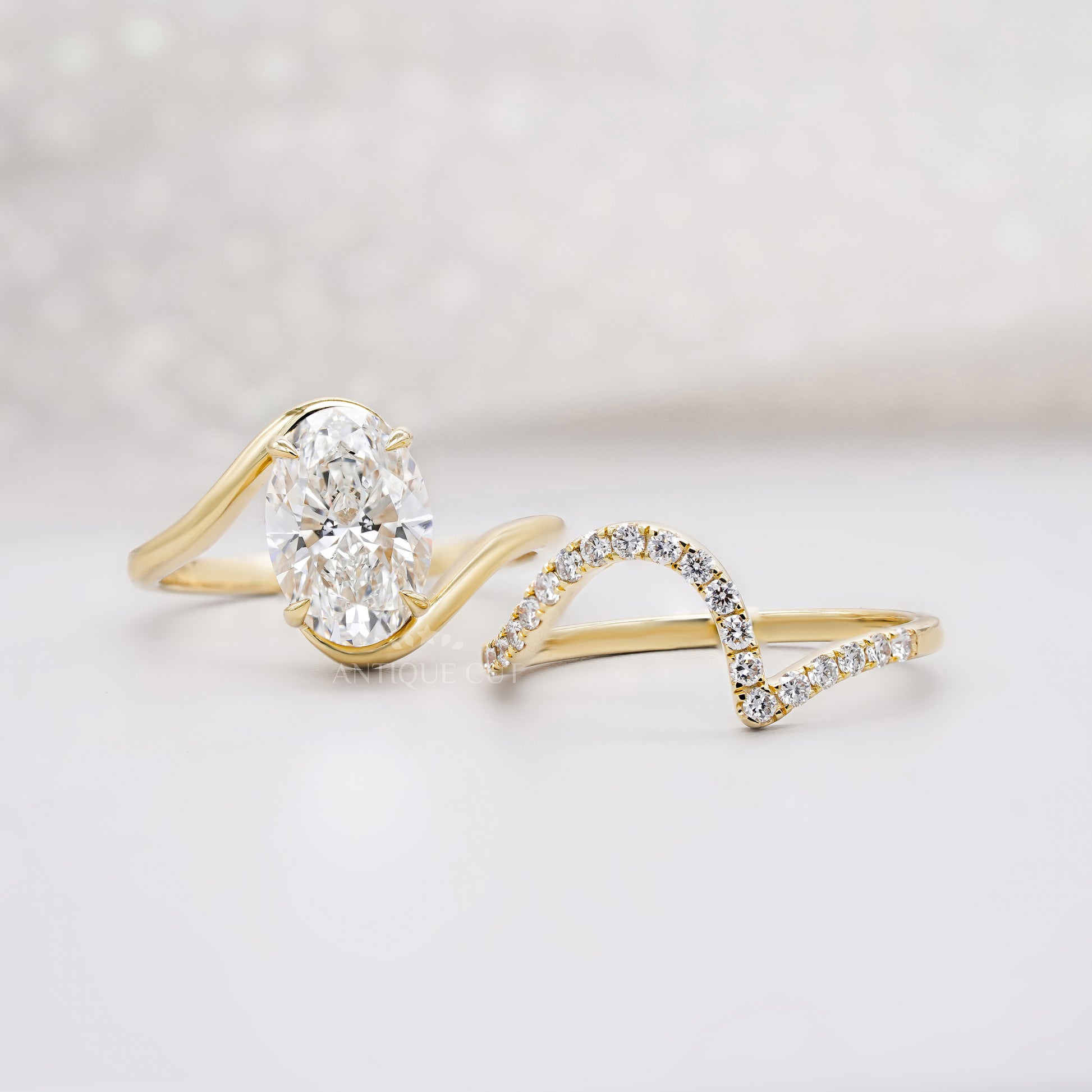 2.80tcw Oval Lab Diamond Bypass Style Engagement Ring | Matching Curved Band | IGI Certified