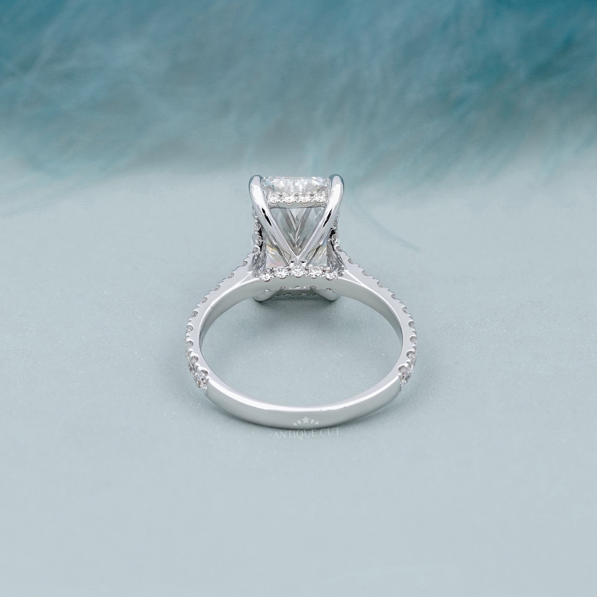 Radiant Cut 5.70tcw Lab Grown Diamond Engagement Ring | Hidden Halo Pavé Band | IGI Certified