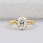 Vintage inspired floral leaf oval solitaire ring